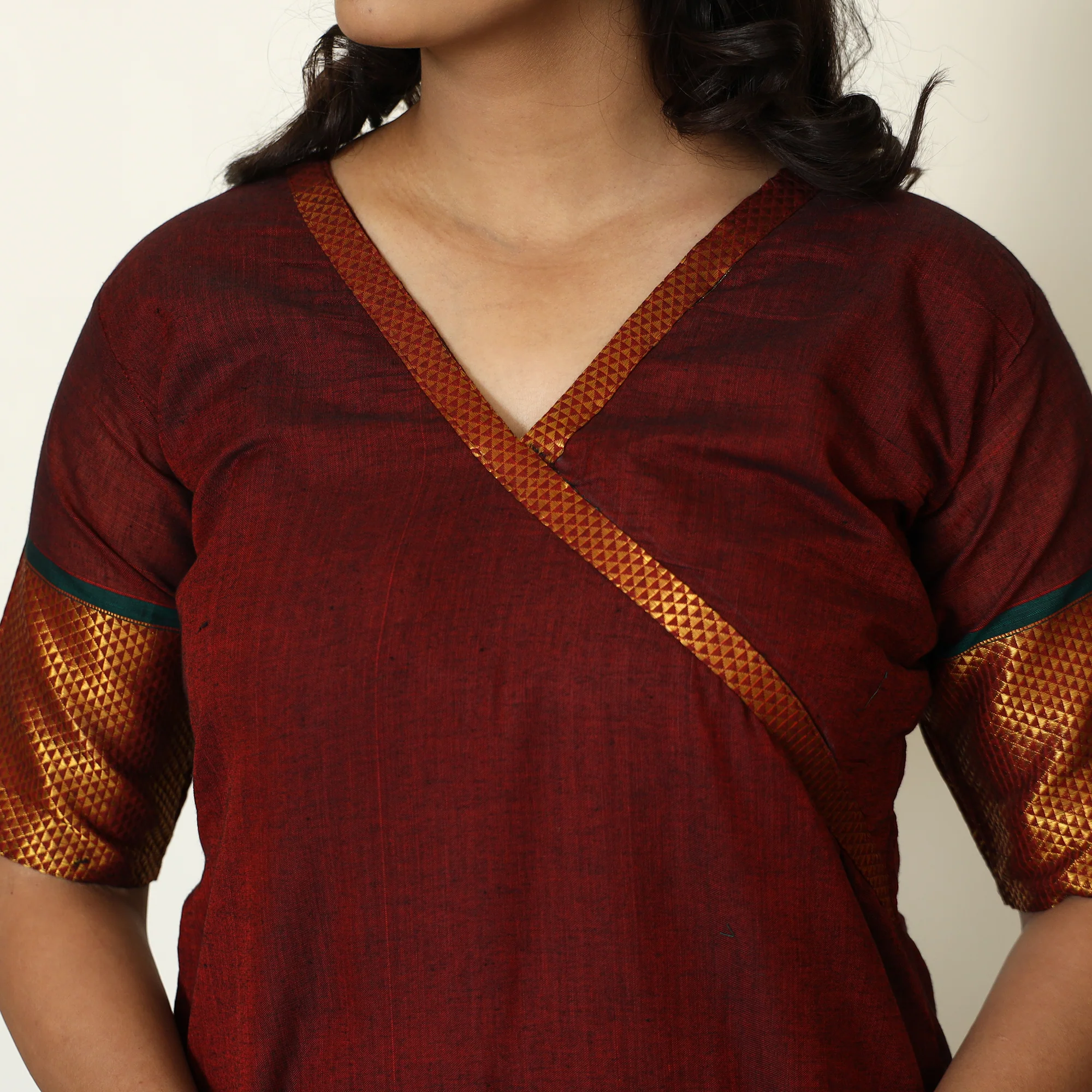 Maroon - Cotton Dharwad Kurta Set with Palazzo & Dupatta 08 - Image 5