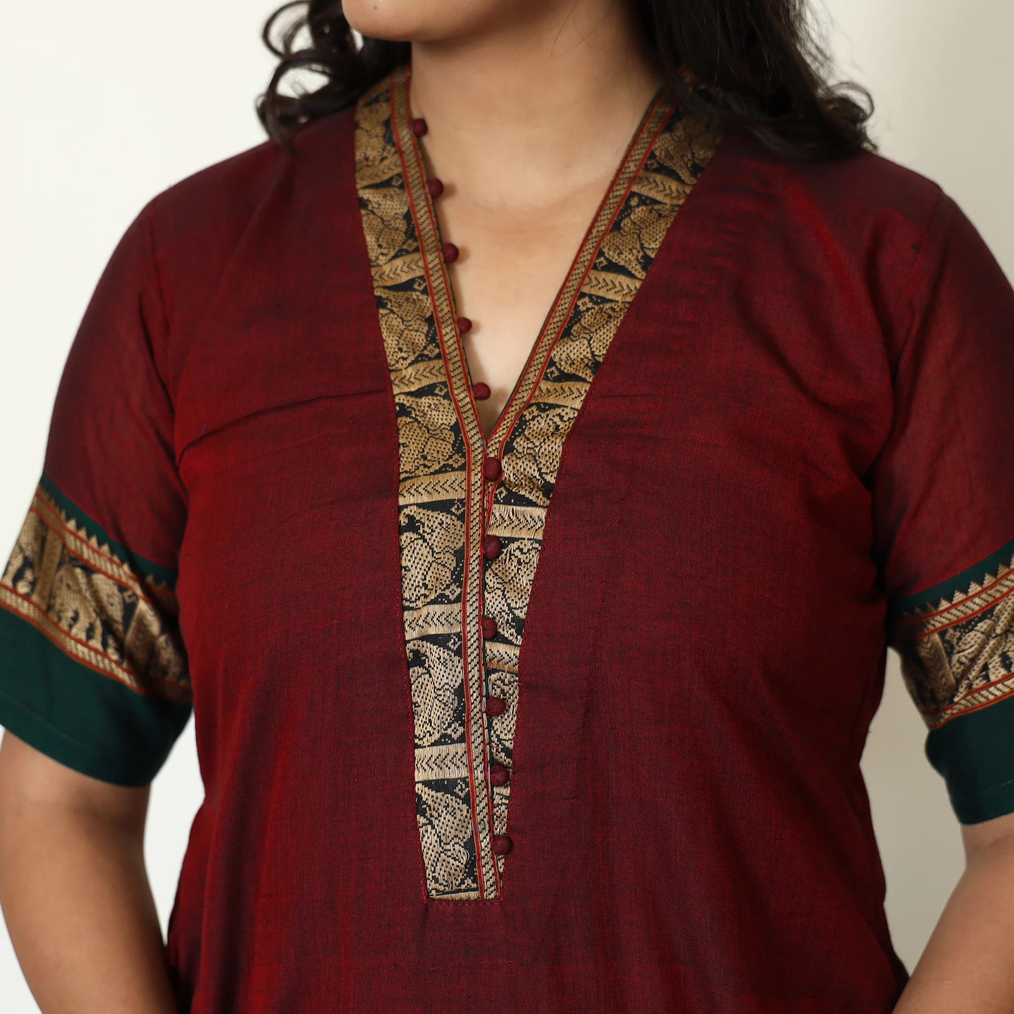 Maroon - Dharwad Cotton Kurta with Palazzo & Dupatta Set 16 - Image 5