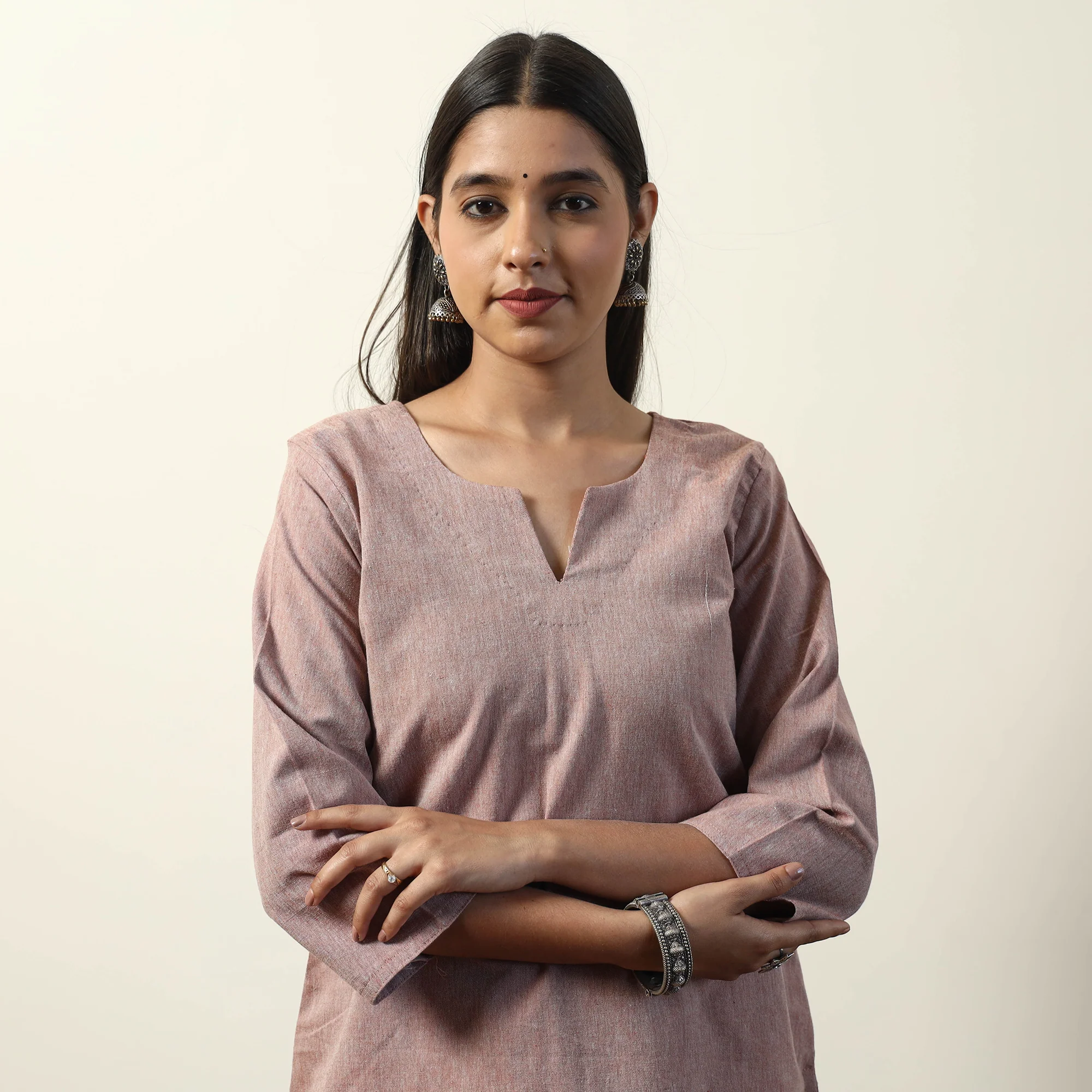 Brown - Jhiri Handloom Cotton Straight Short Kurta