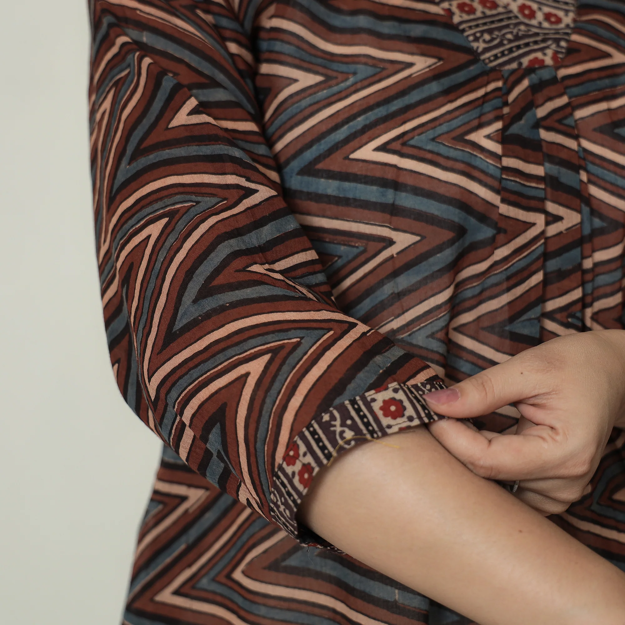 Brown - Ajrakh Block Printed Mul Cotton A-Line Kurta 04 - Image 5