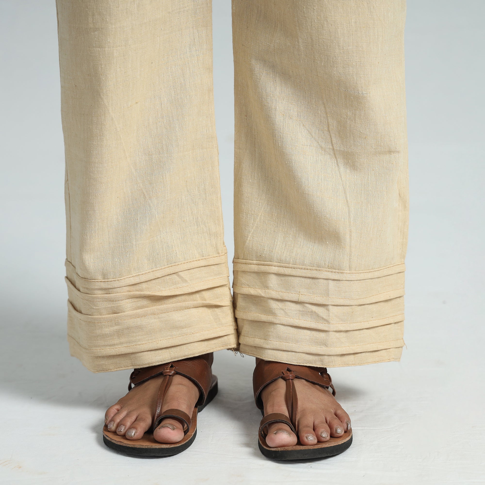 Beige - Plain Handloom Jhiri Cotton Elasticated Palazzo 12 - Image 4