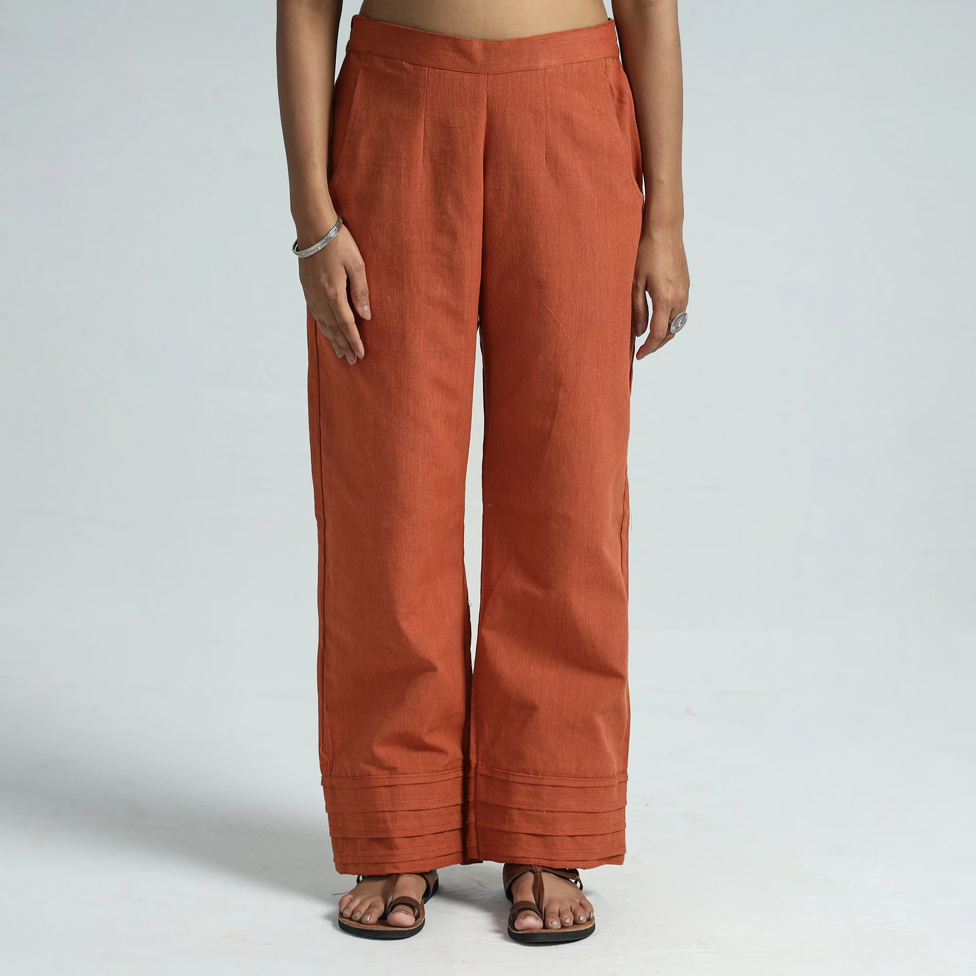 Orange - Plain Handloom Jhiri Cotton Elasticated Palazzo 16 - Image 3