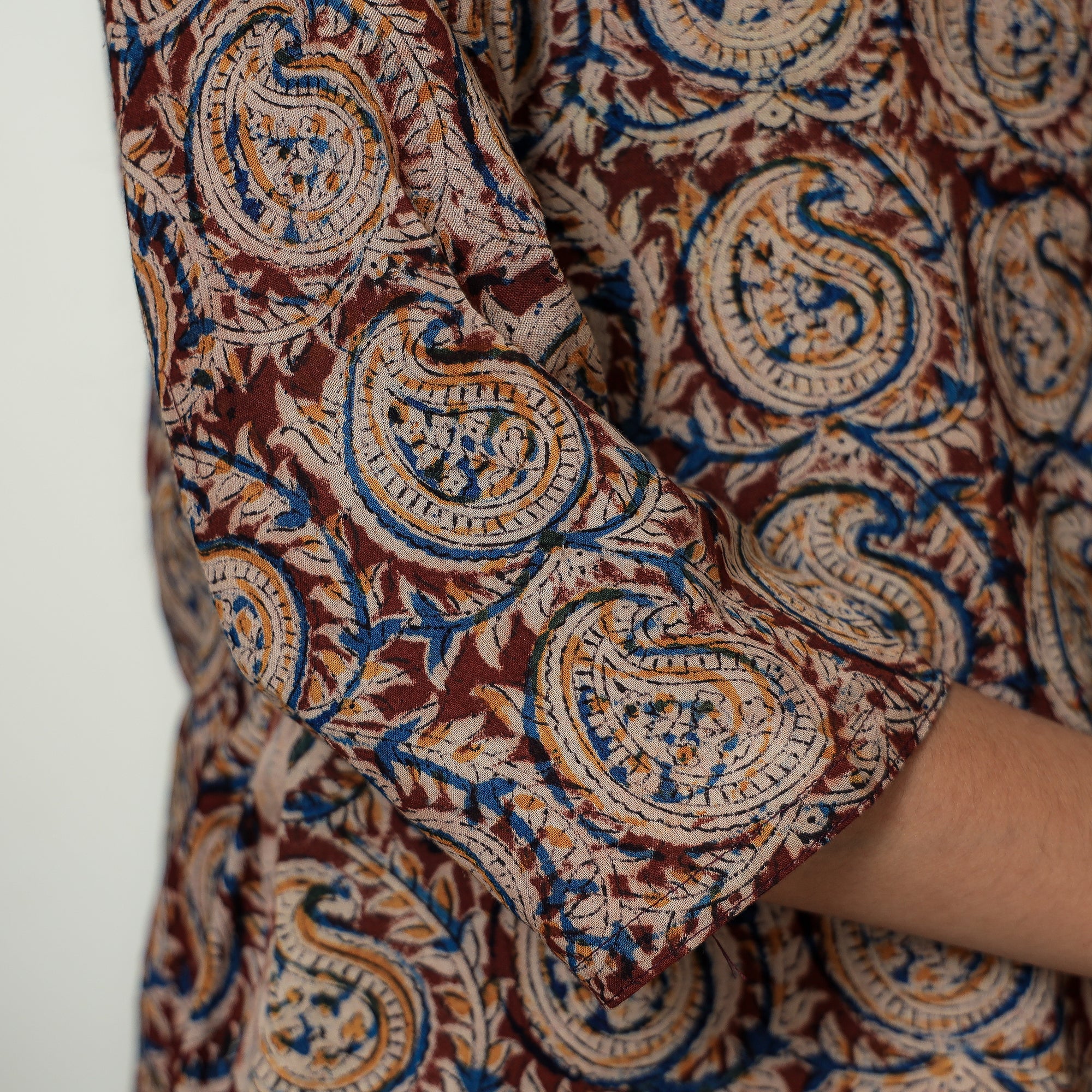 Maroon - Hand Block Print Cotton A-Line Kalamkari Kurta 23 - Image 6