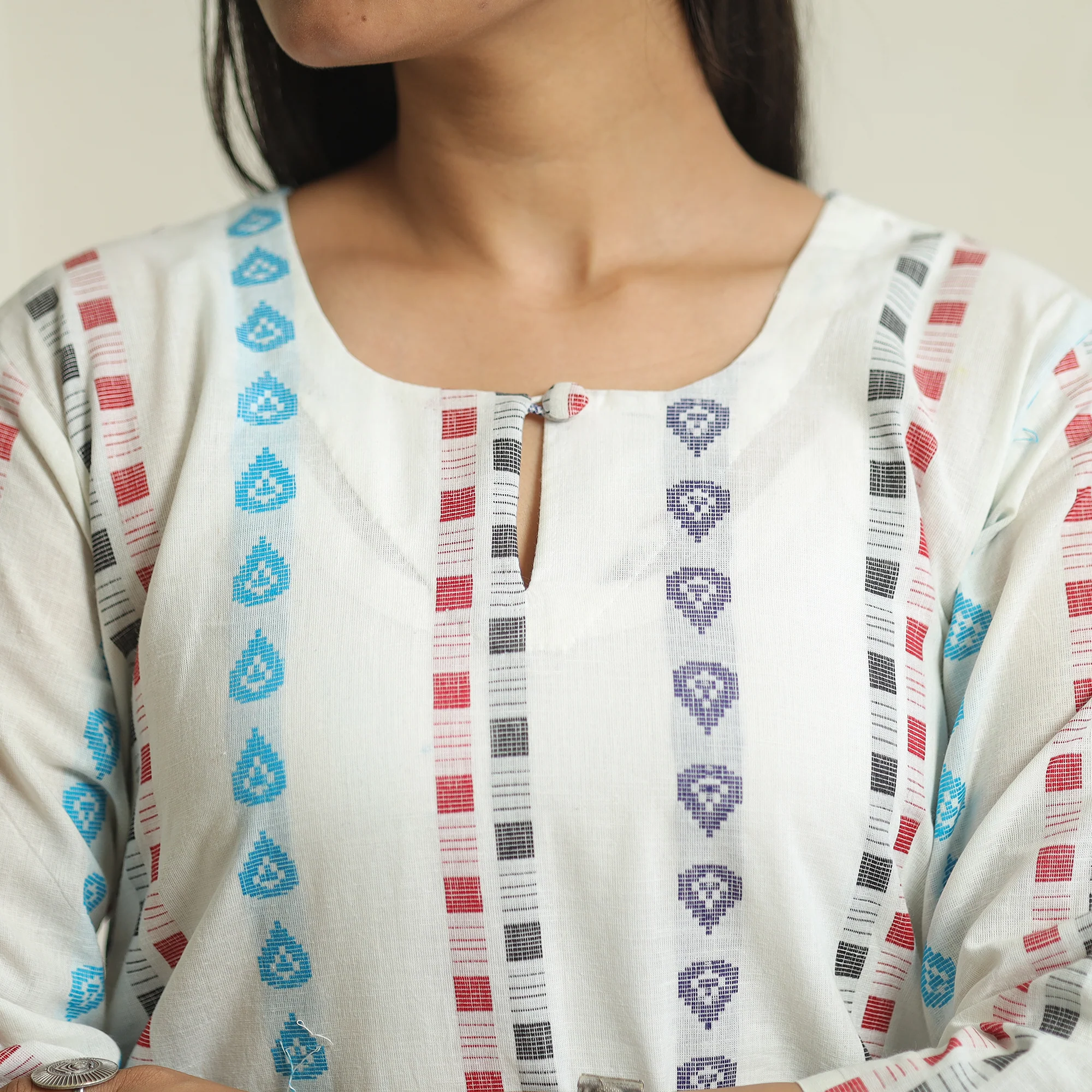 White - Jacquard Weave Cotton Straight Kurta 11 - Image 5