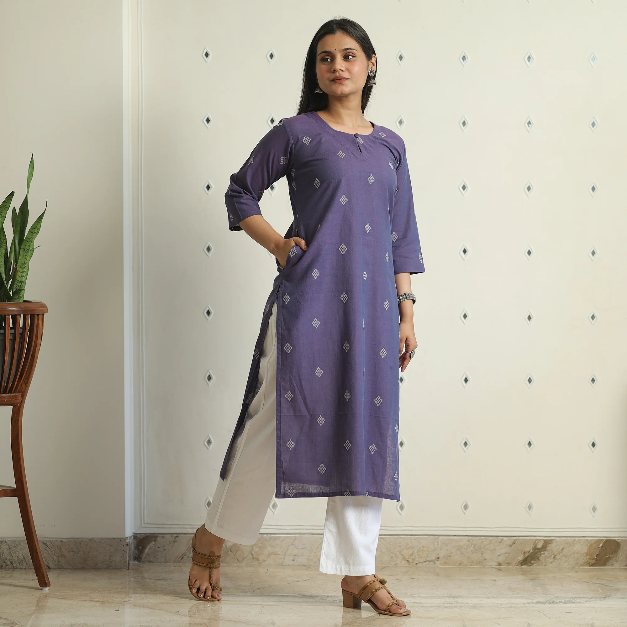 Purple - Jacquard Weave Cotton Straight Kurta 13 - Image 2