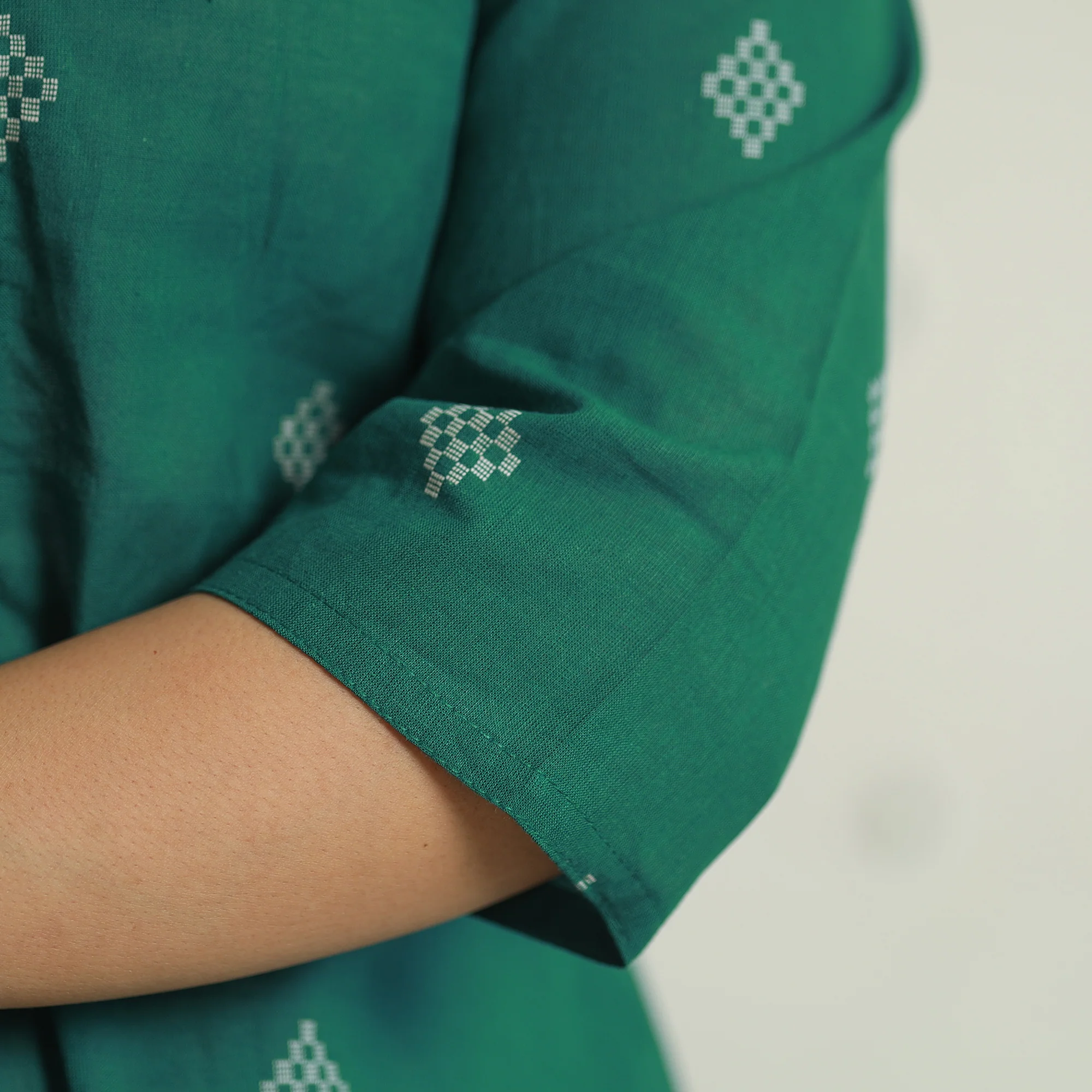Green - Jacquard Weave Cotton A-Line Kurta 16 - Image 6