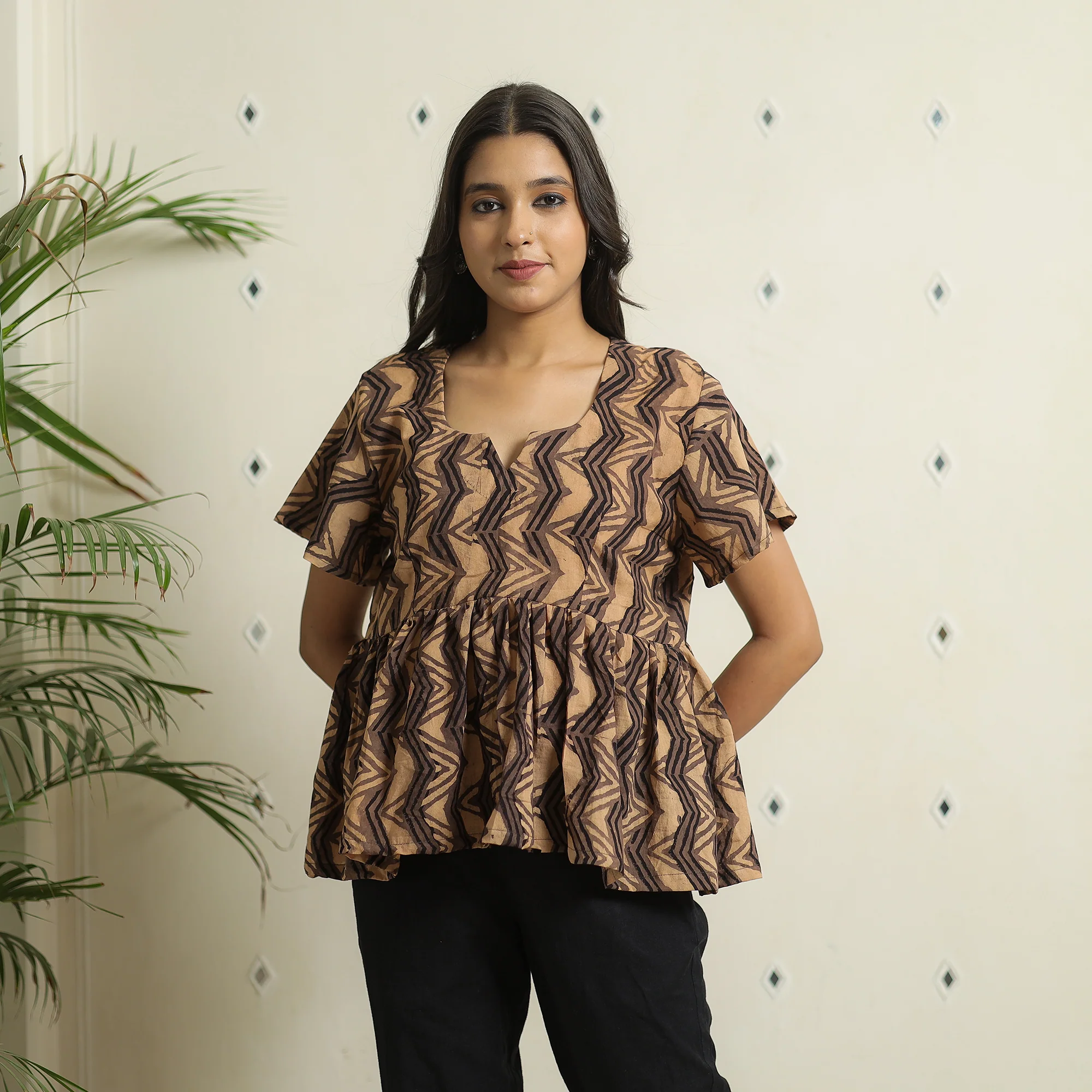 Brown - Ajrakh Block Printed Cotton Crop Top 01 - Image 2