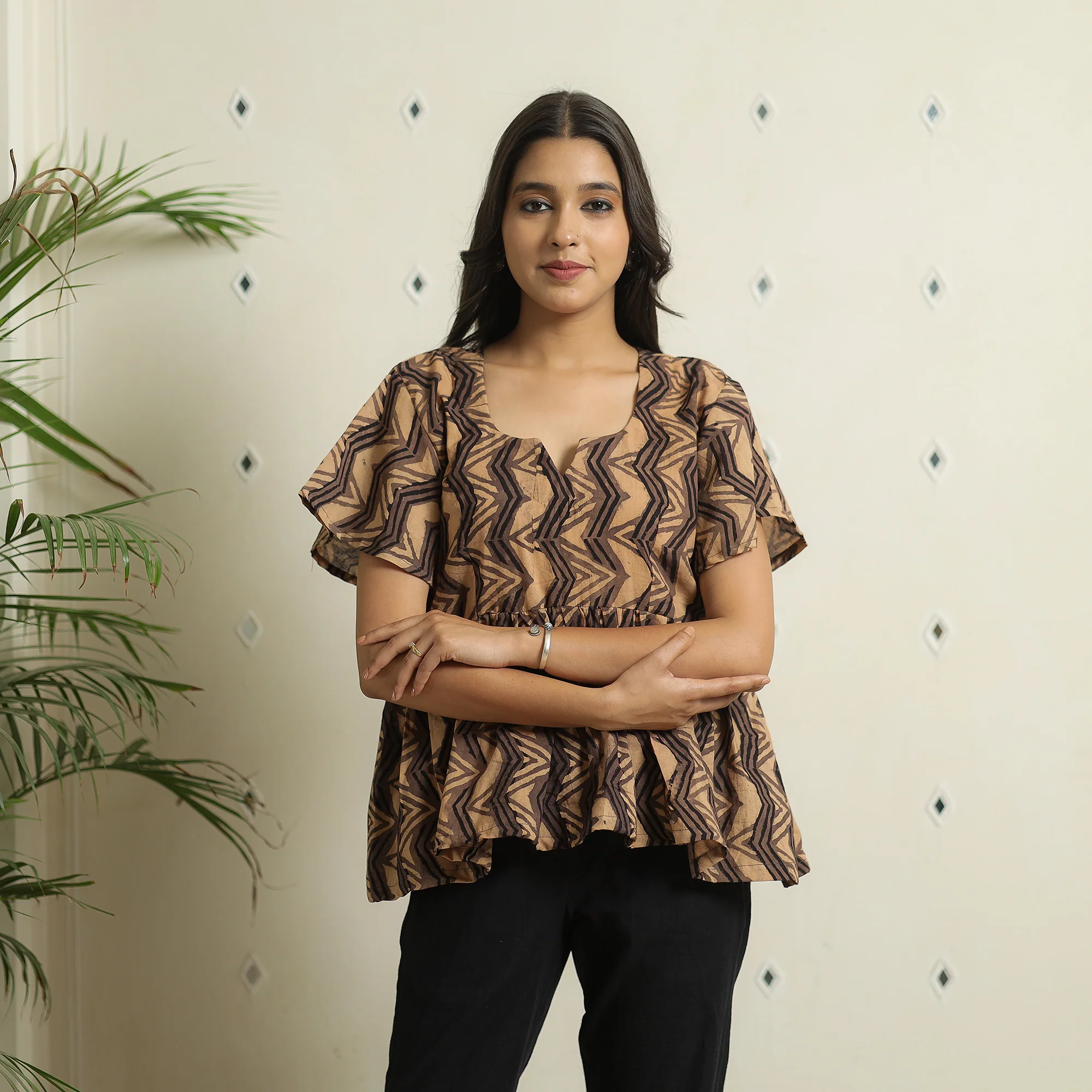 Brown - Ajrakh Block Printed Cotton Crop Top 01 - Image 3
