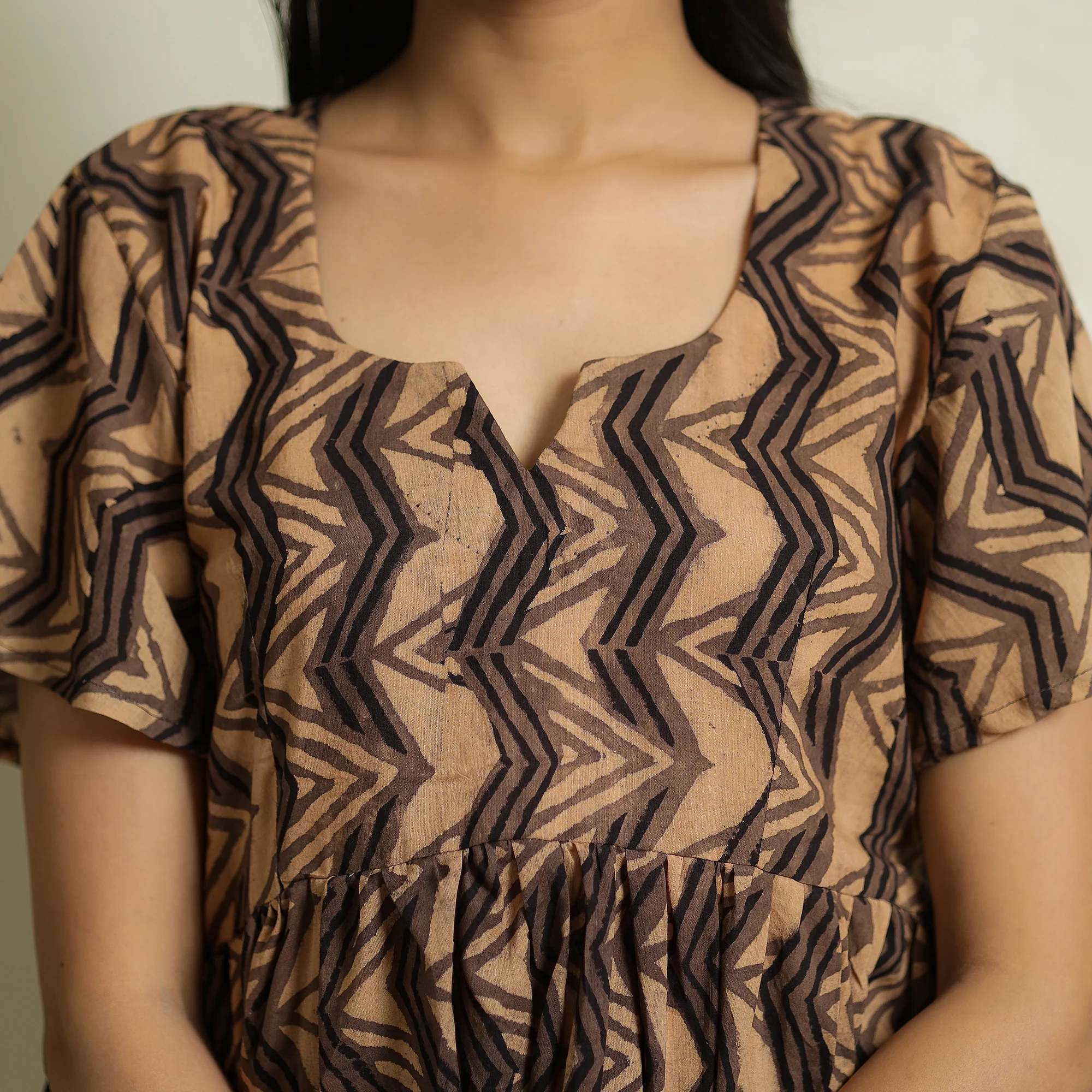 Brown - Ajrakh Block Printed Cotton Crop Top 01 - Image 4
