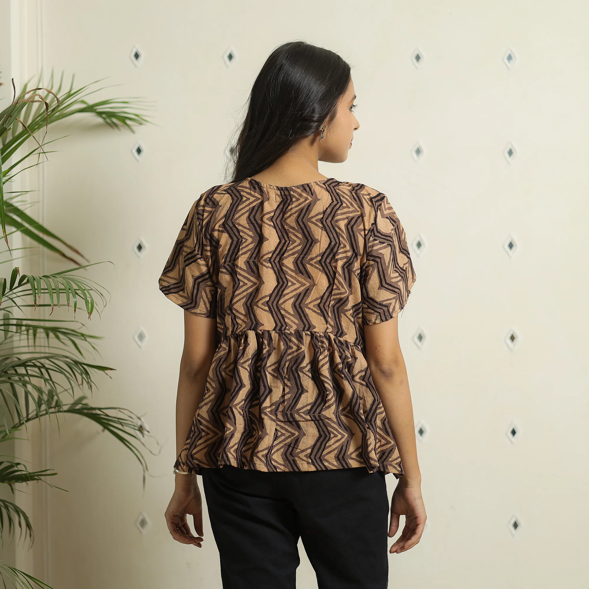 Brown - Ajrakh Block Printed Cotton Crop Top 01 - Image 7
