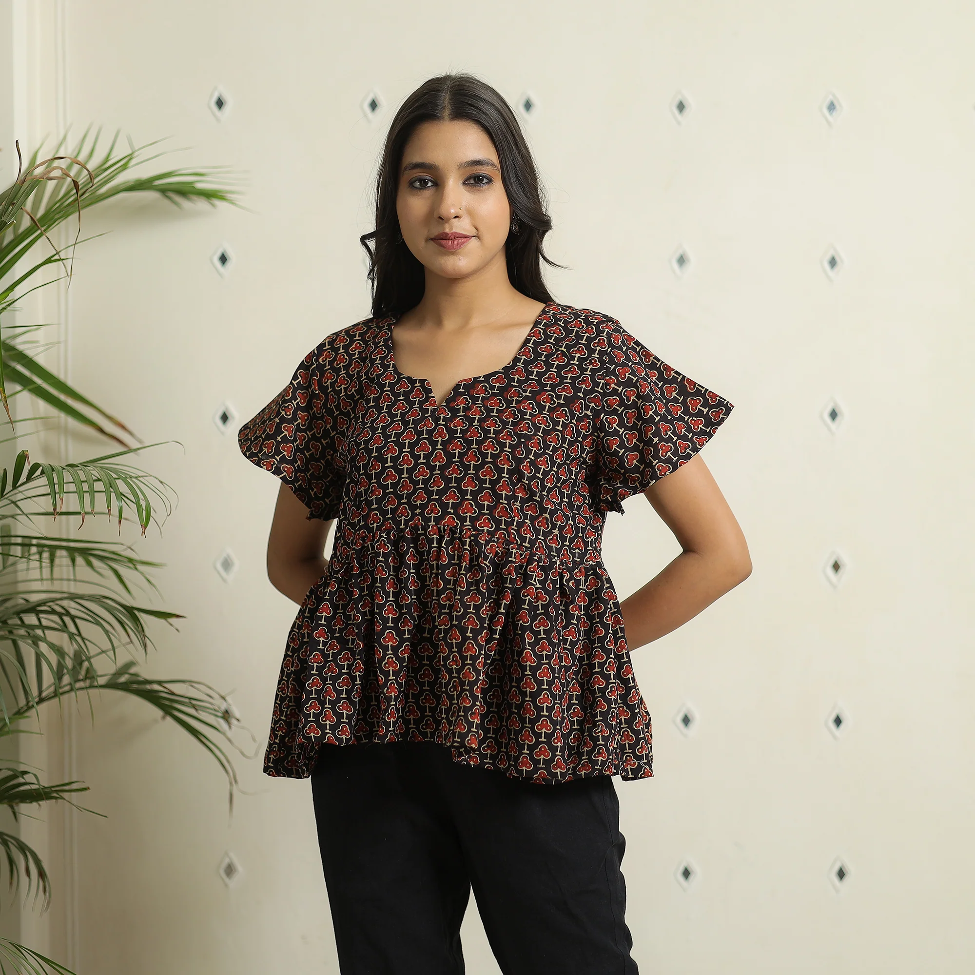 Black - Ajrakh Block Printed Cotton Crop Top 12 - Image 2