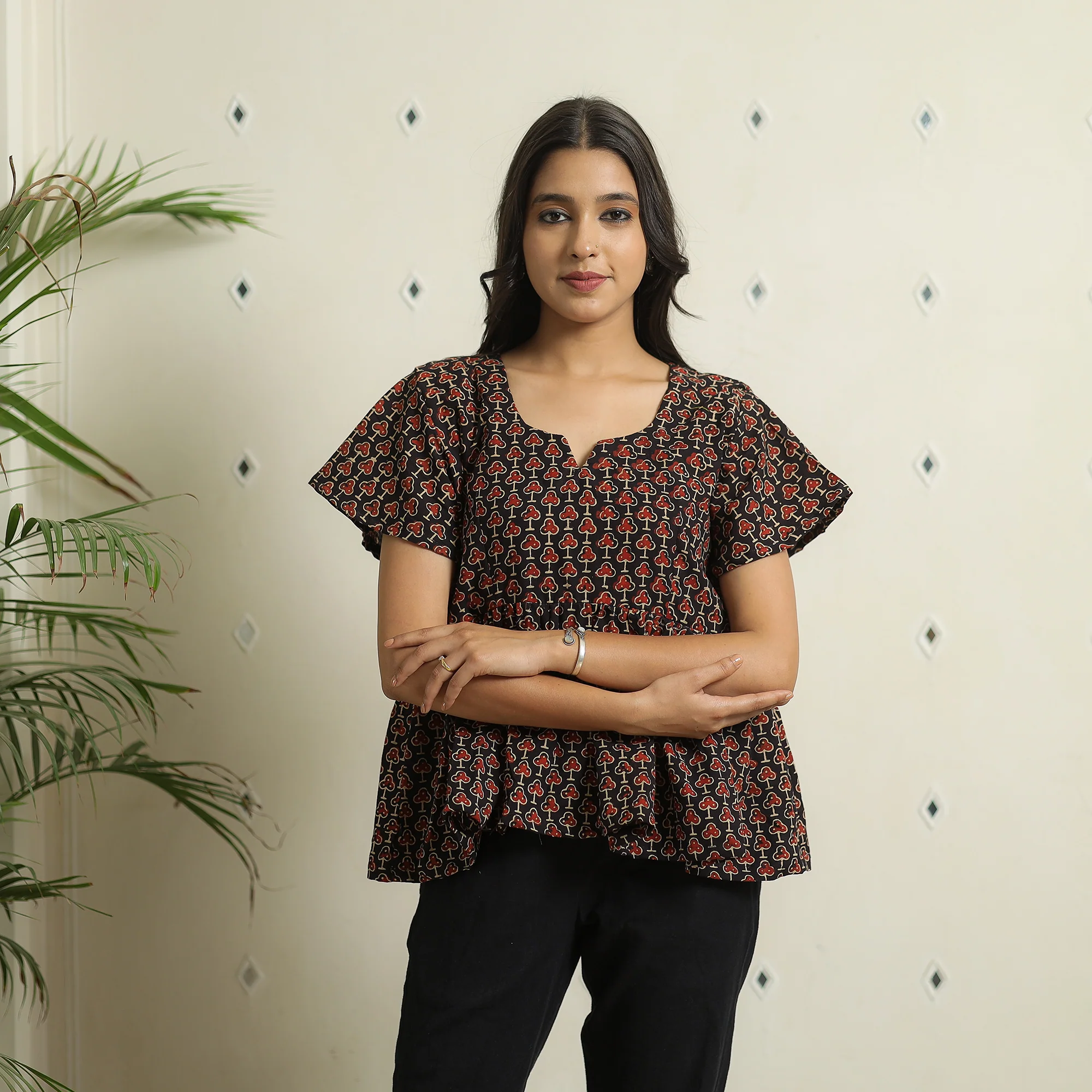 Black - Ajrakh Block Printed Cotton Crop Top 12 - Image 3