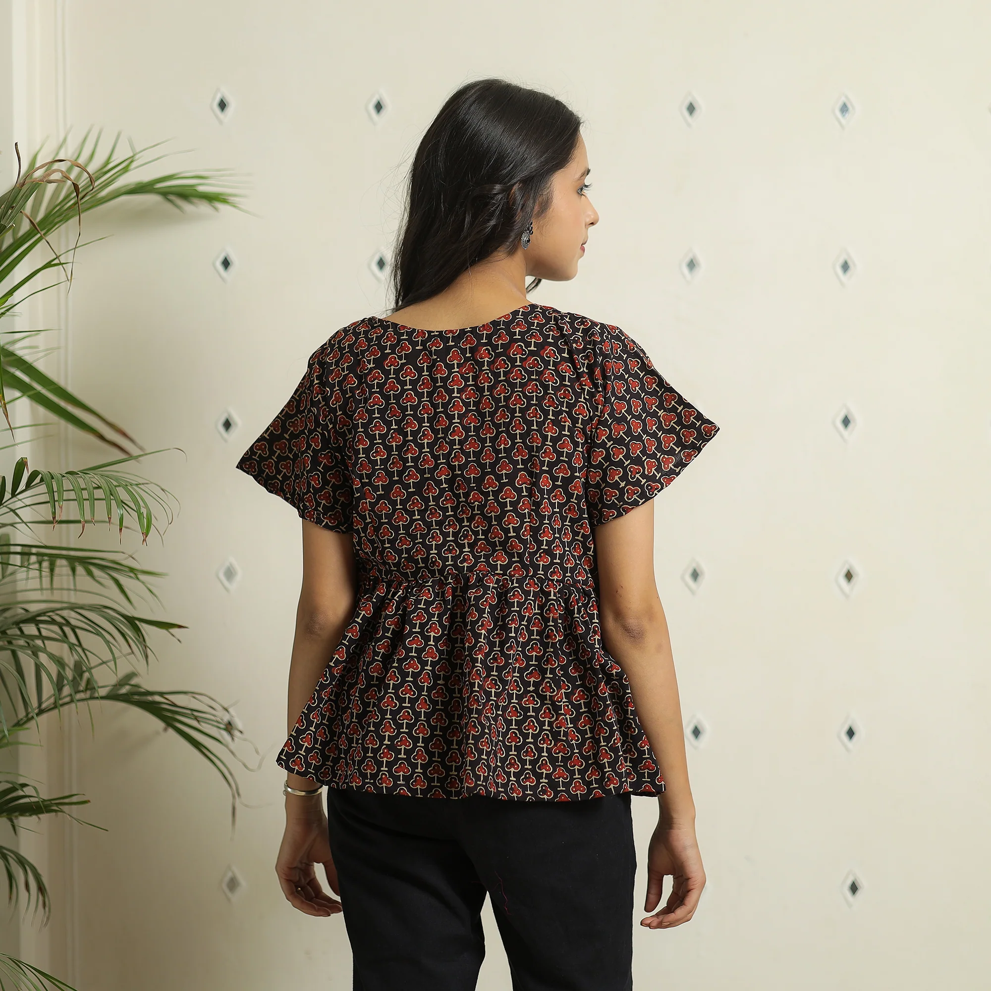 Black - Ajrakh Block Printed Cotton Crop Top 12 - Image 7