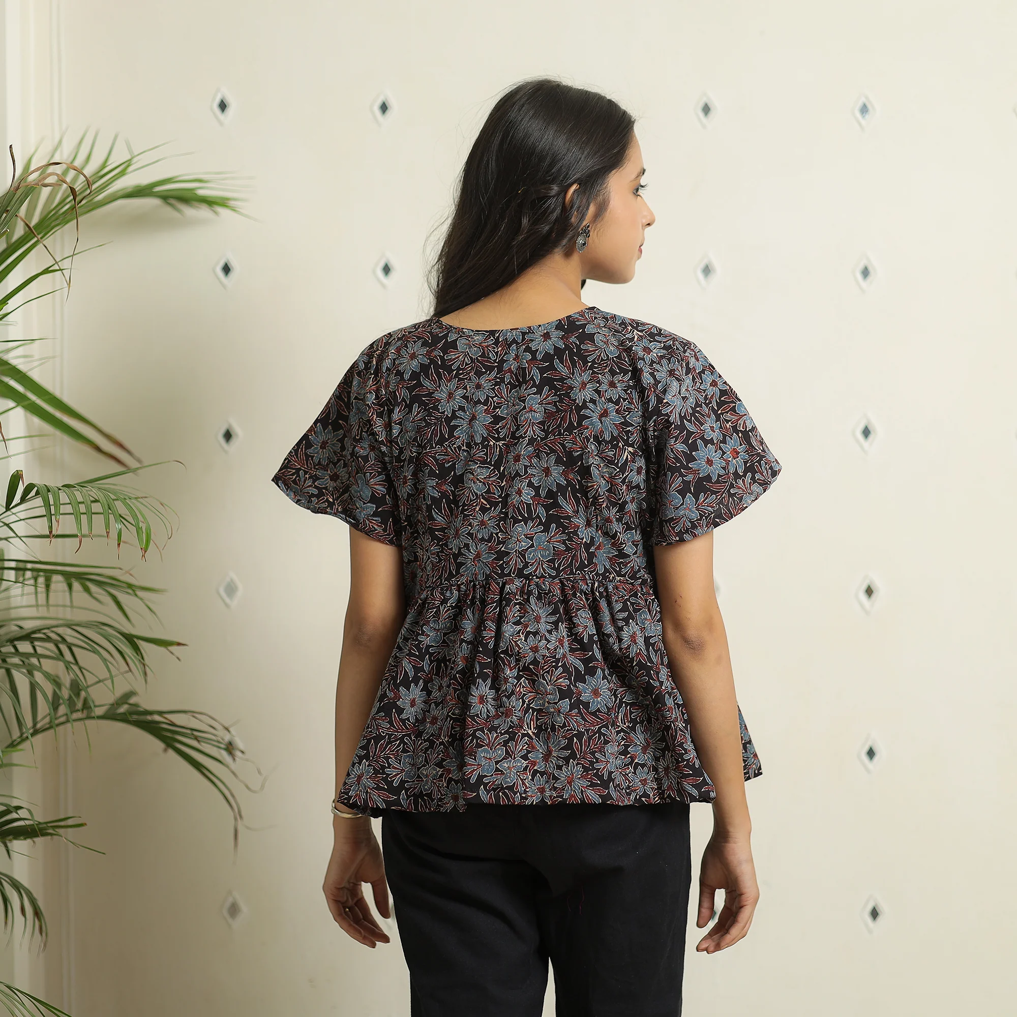 Black - Ajrakh Block Printed Cotton Crop Top 13 - Image 7
