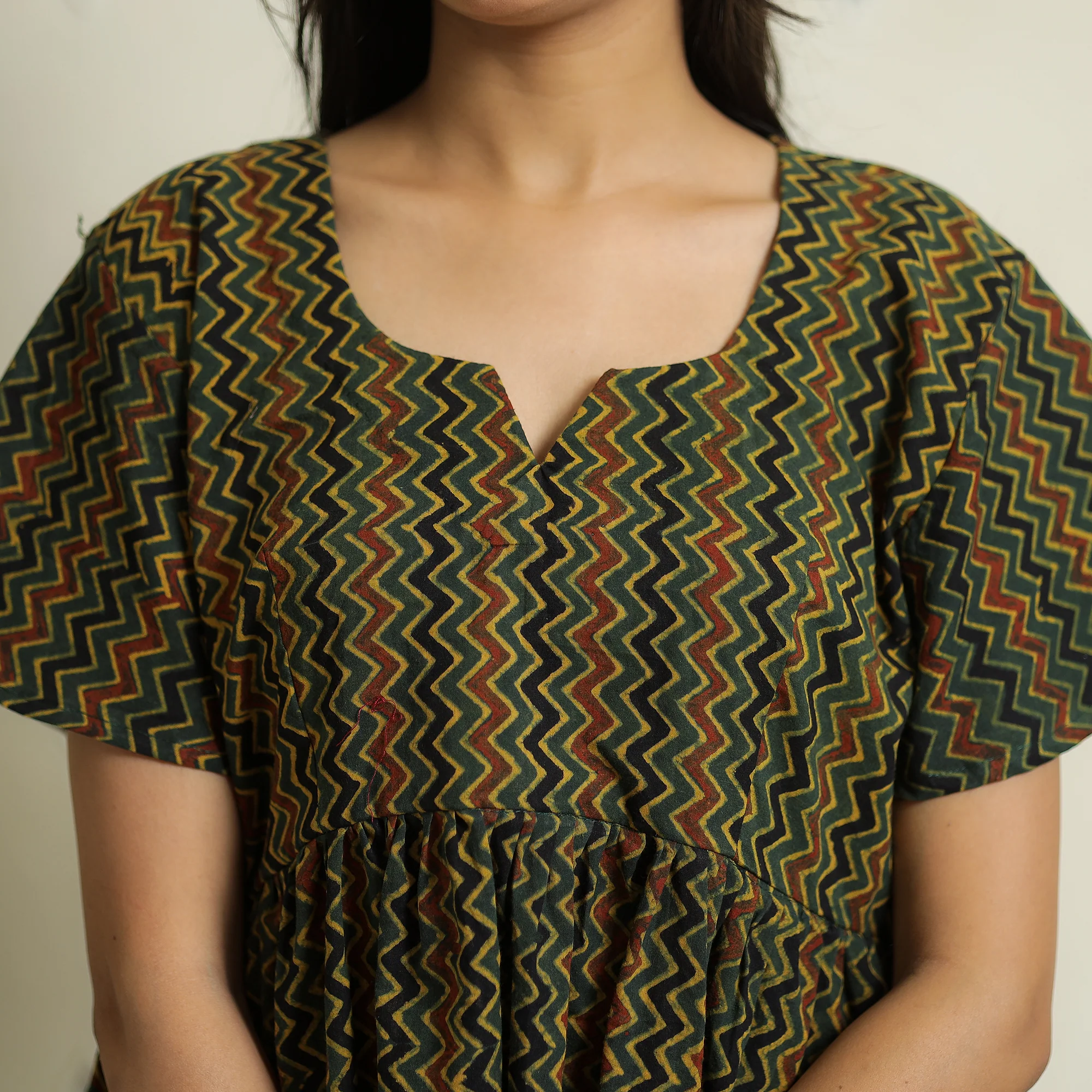 Green - Ajrakh Block Printed Cotton Crop Top 08 - Image 4