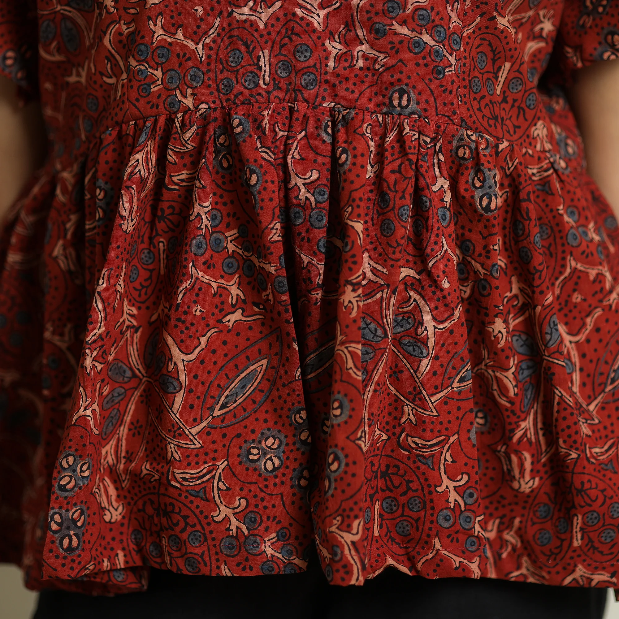 Red - Ajrakh Block Printed Cotton Crop Top 09 - Image 5