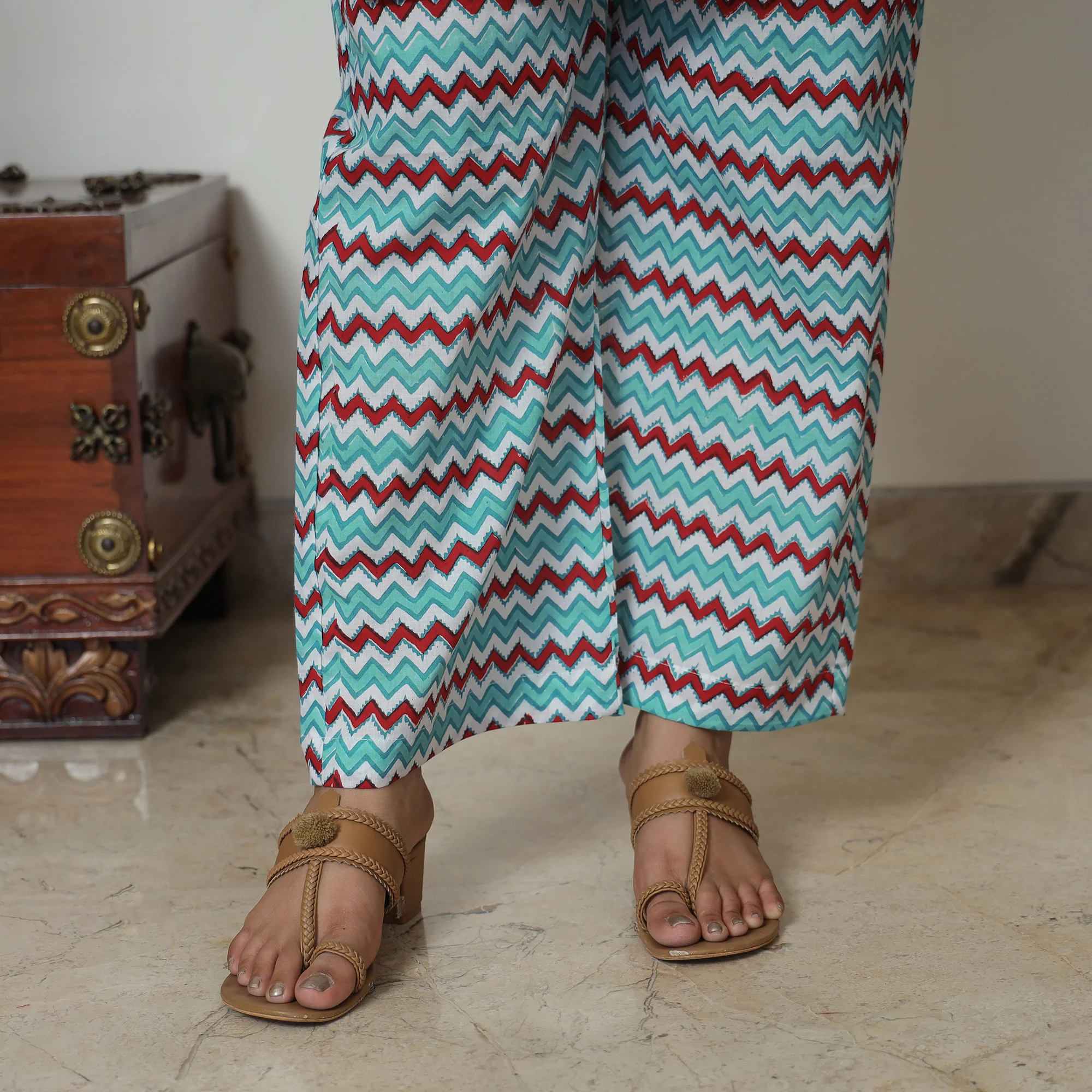 Grey - Sanganeri Block Printed Cotton Kurta with Palazzo Set 04 - Image 5
