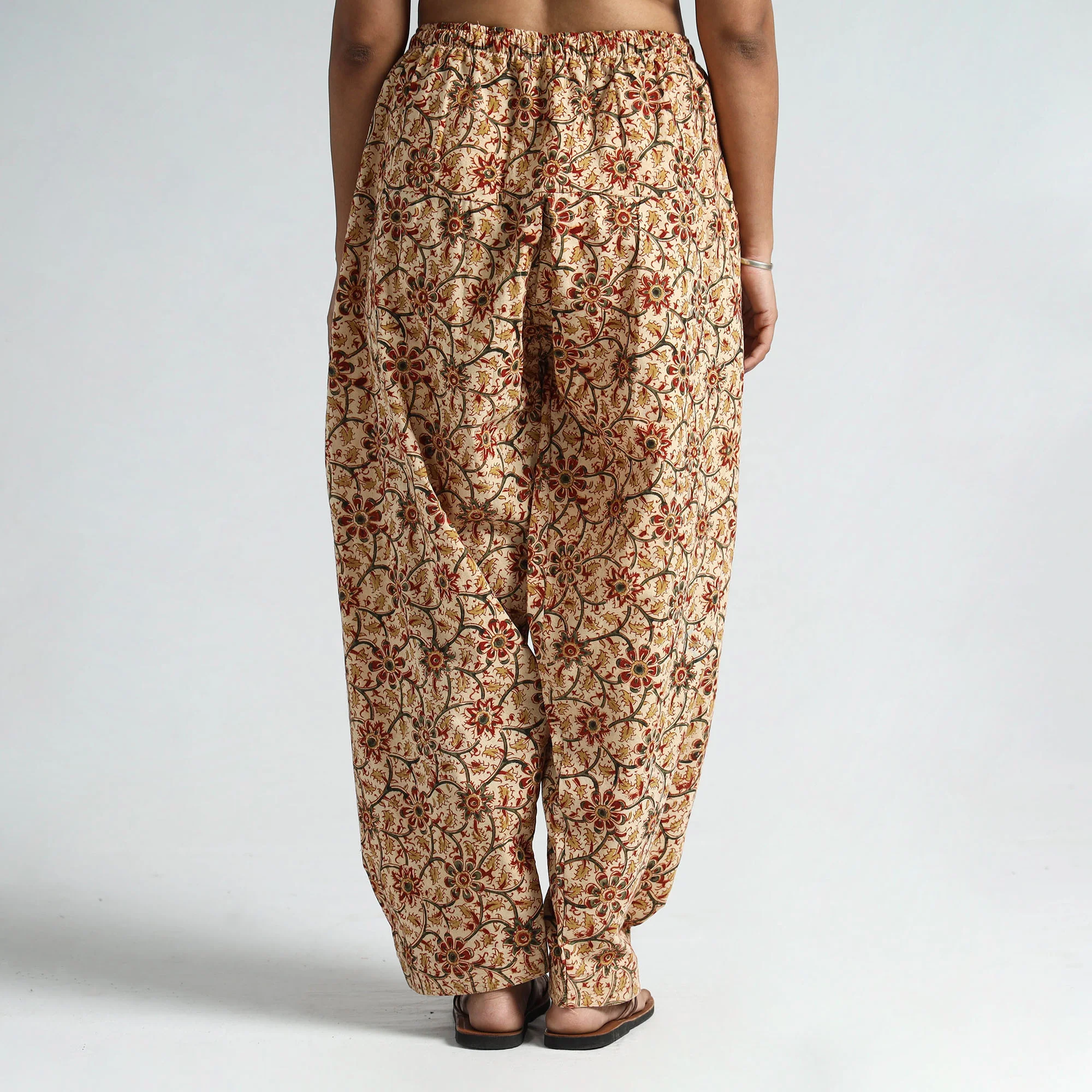 Beige - Pedana Kalamkari Block Printed Cotton Elasticated Salwar 25 - Image 3