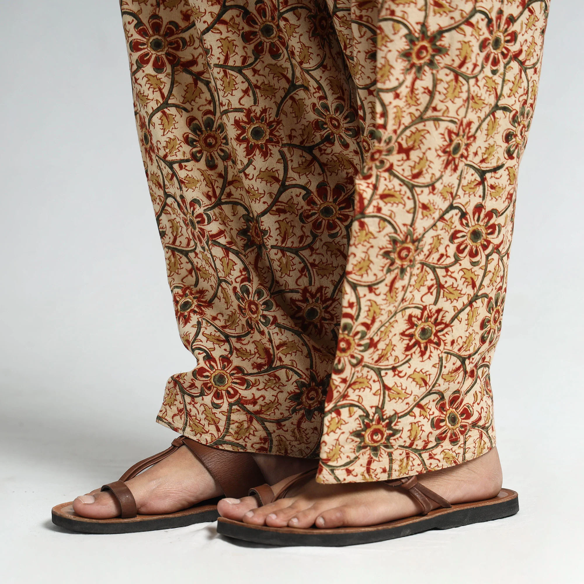 Beige - Pedana Kalamkari Block Printed Cotton Elasticated Salwar 25 - Image 5
