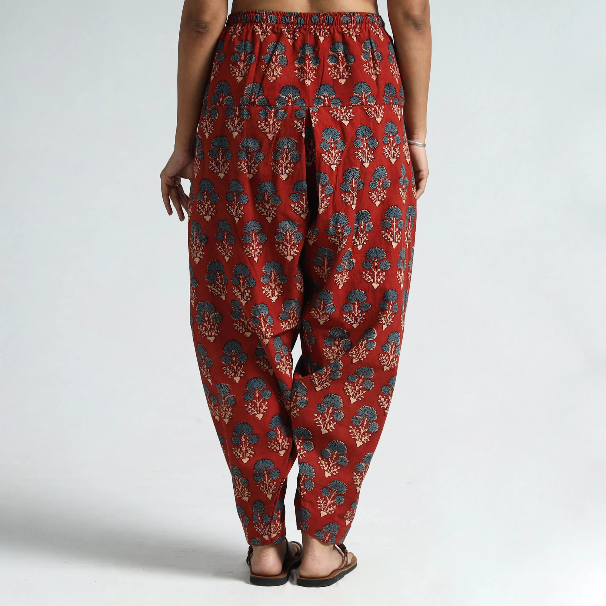 Red - Ajrakh Block Printed Cotton Elasticated Salwar 31 - Image 3