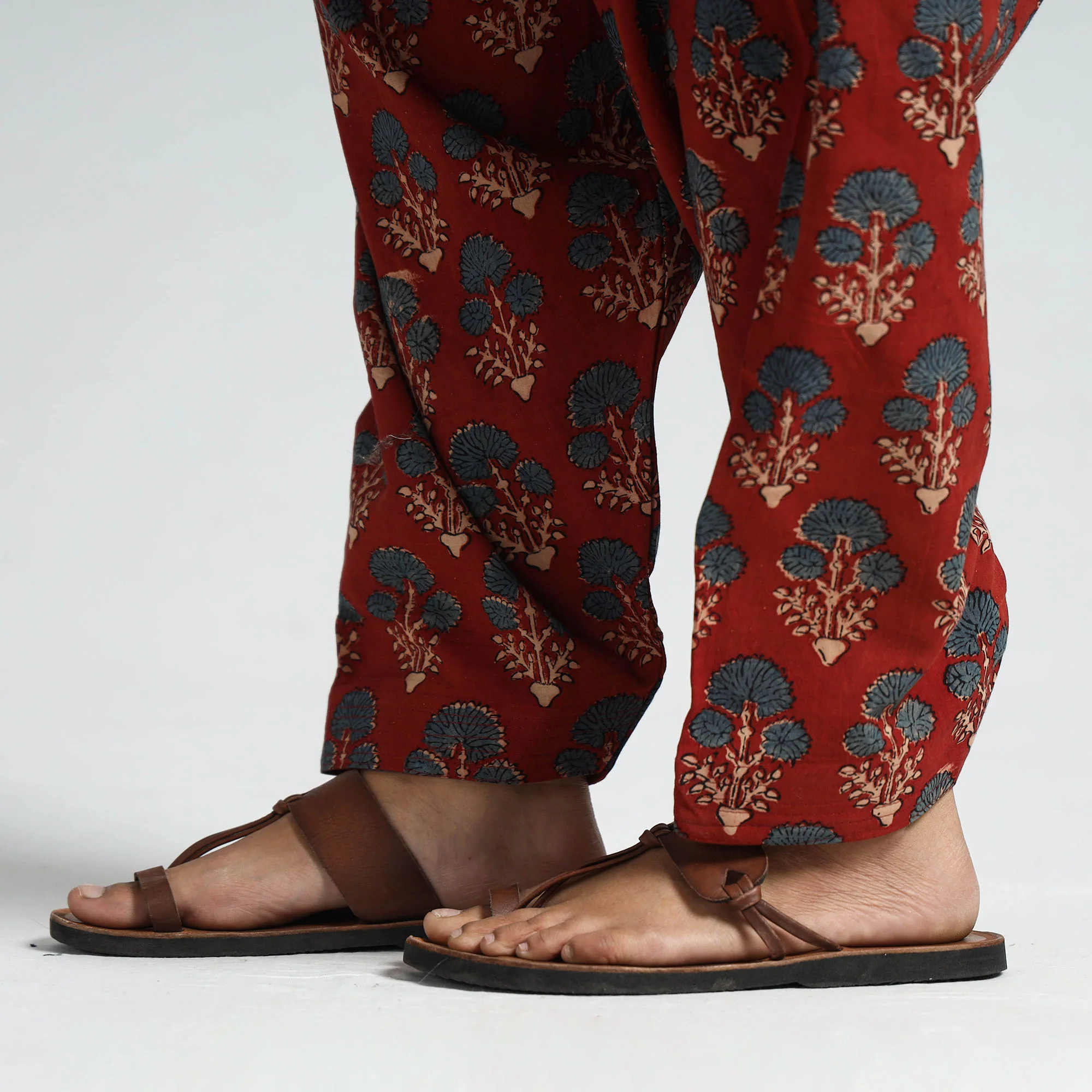 Red - Ajrakh Block Printed Cotton Elasticated Salwar 31 - Image 5