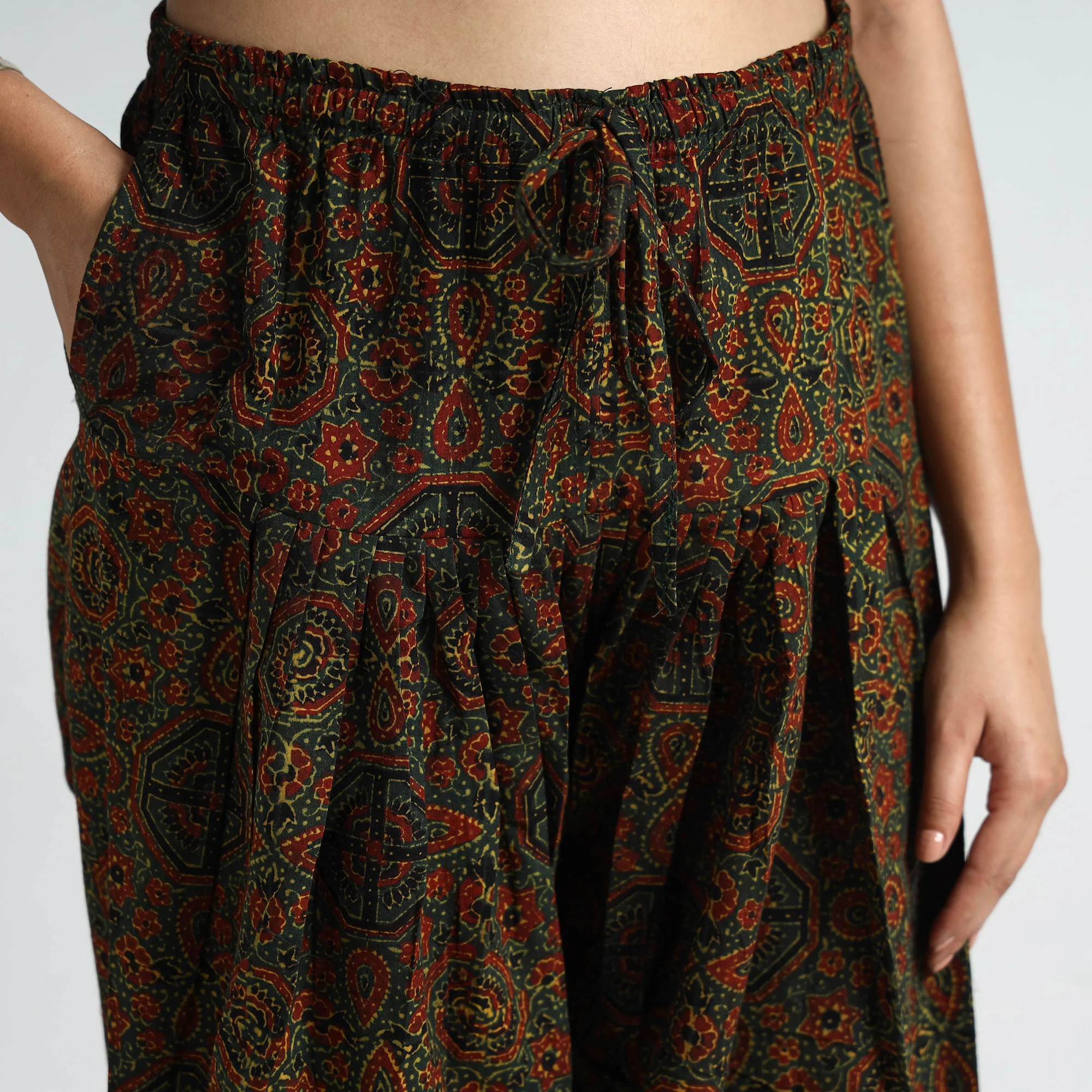 Green - Ajrakh Block Printed Cotton Elasticated Salwar 07 - Image 4