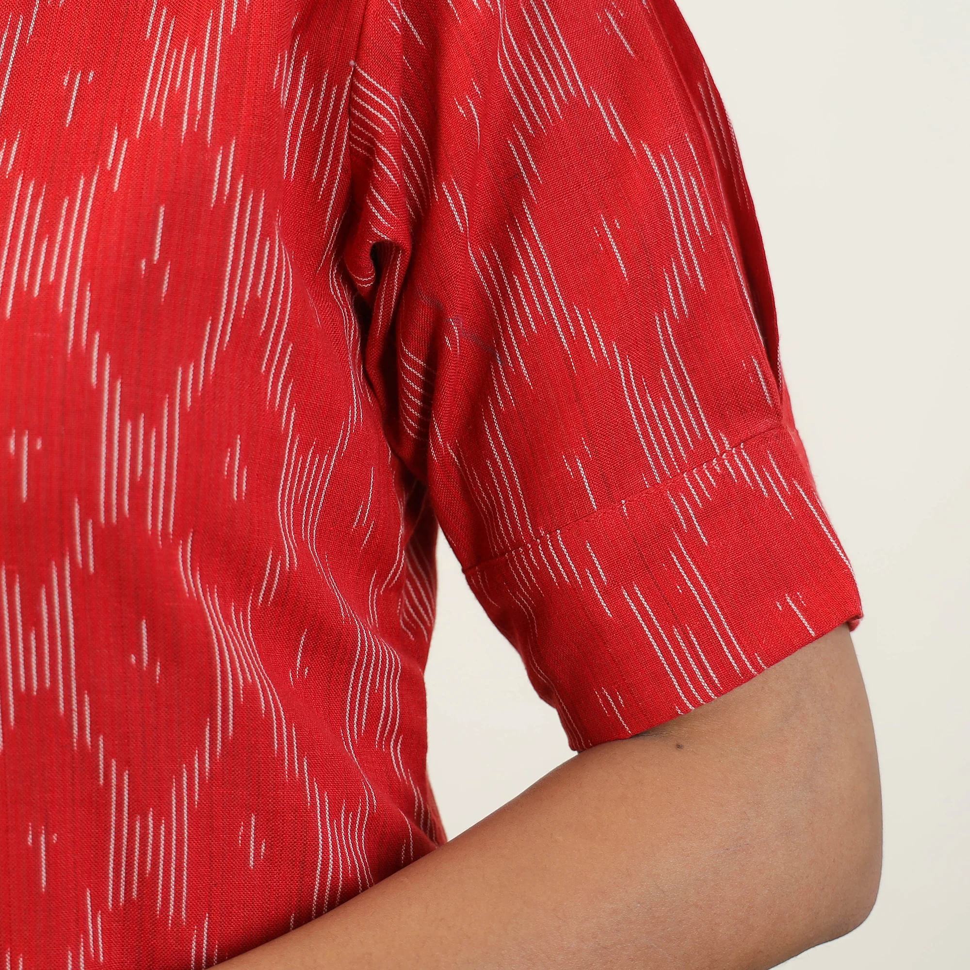 Red - Pochampally Ikat Weave Cotton Dress 03 - Image 5