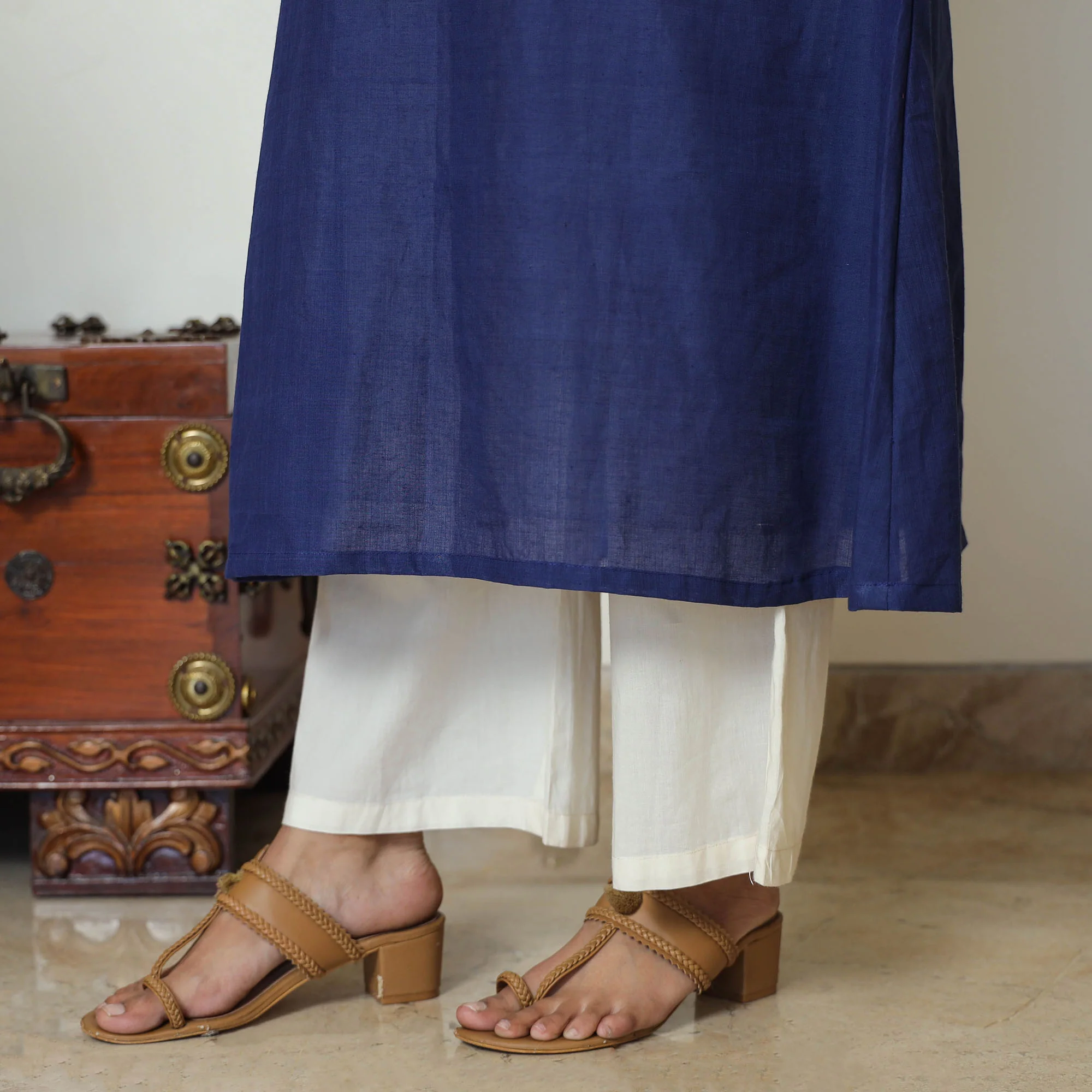 Mangalagiri Handloom Cotton A-Line Kurta with Mashru Patchwork 07 - Image 5