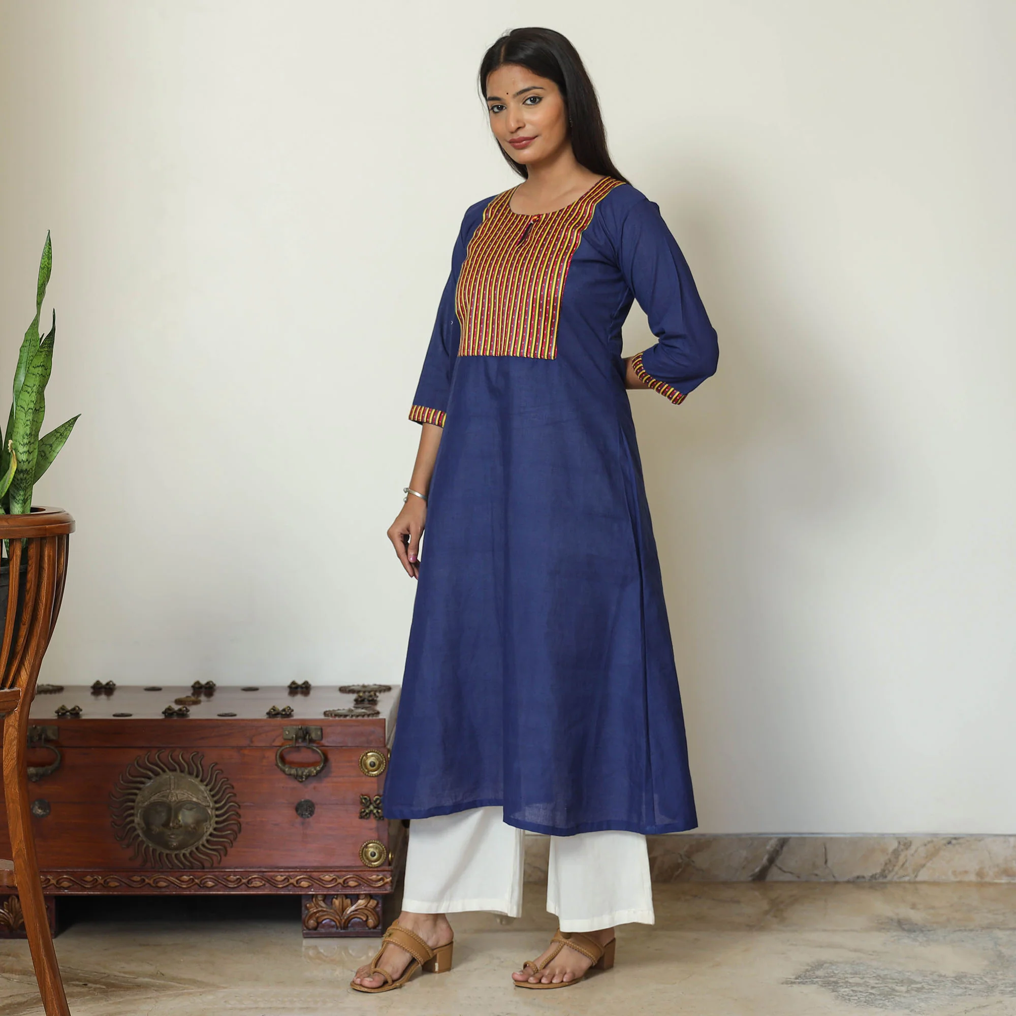 Mangalagiri Handloom Cotton A-Line Kurta with Mashru Patchwork 07 - Image 7