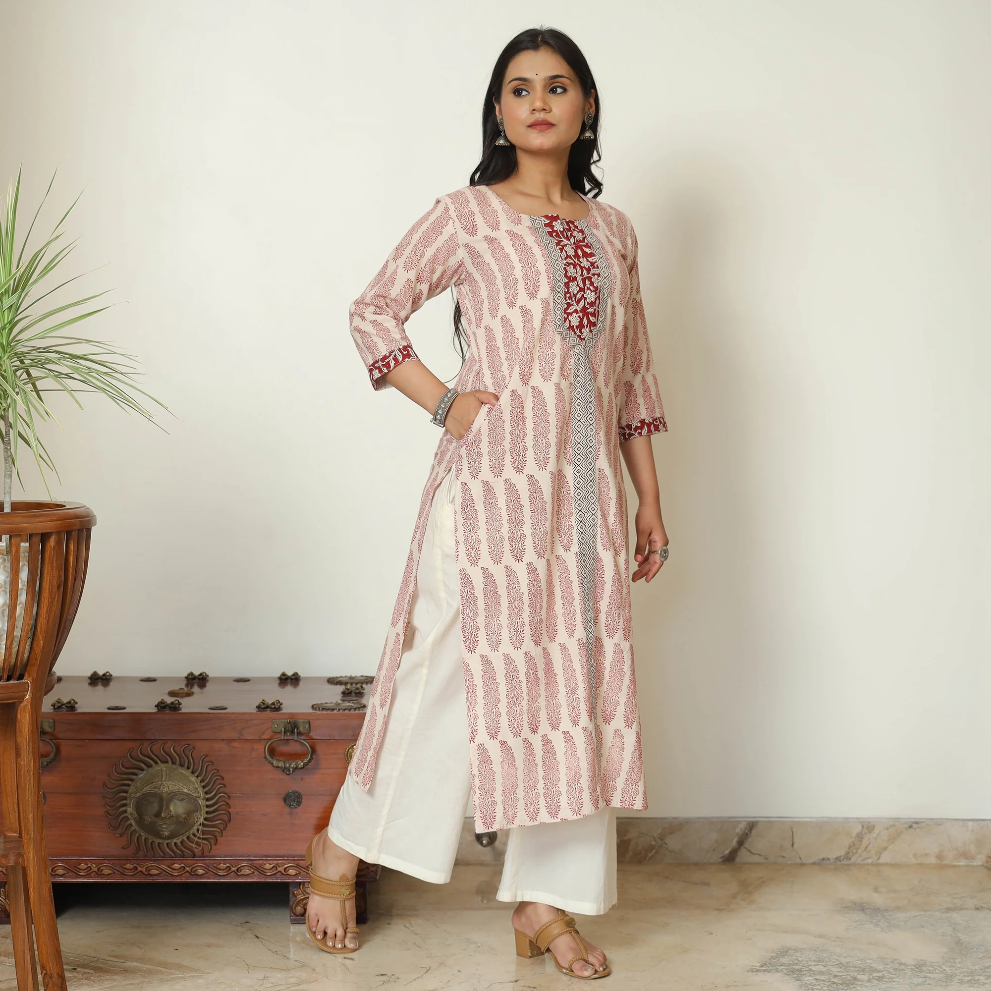 Beige - Bagh Hand Block Printed Cotton Straight Kurta 15 - Image 2