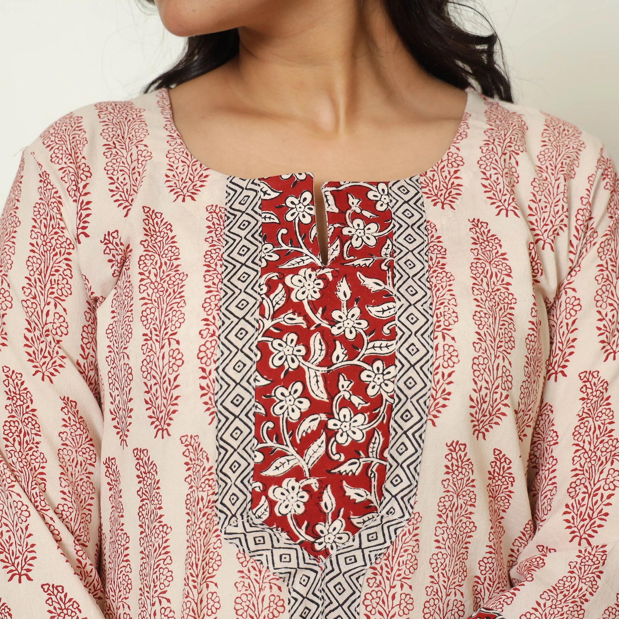 Beige - Bagh Hand Block Printed Cotton Straight Kurta 15 - Image 4