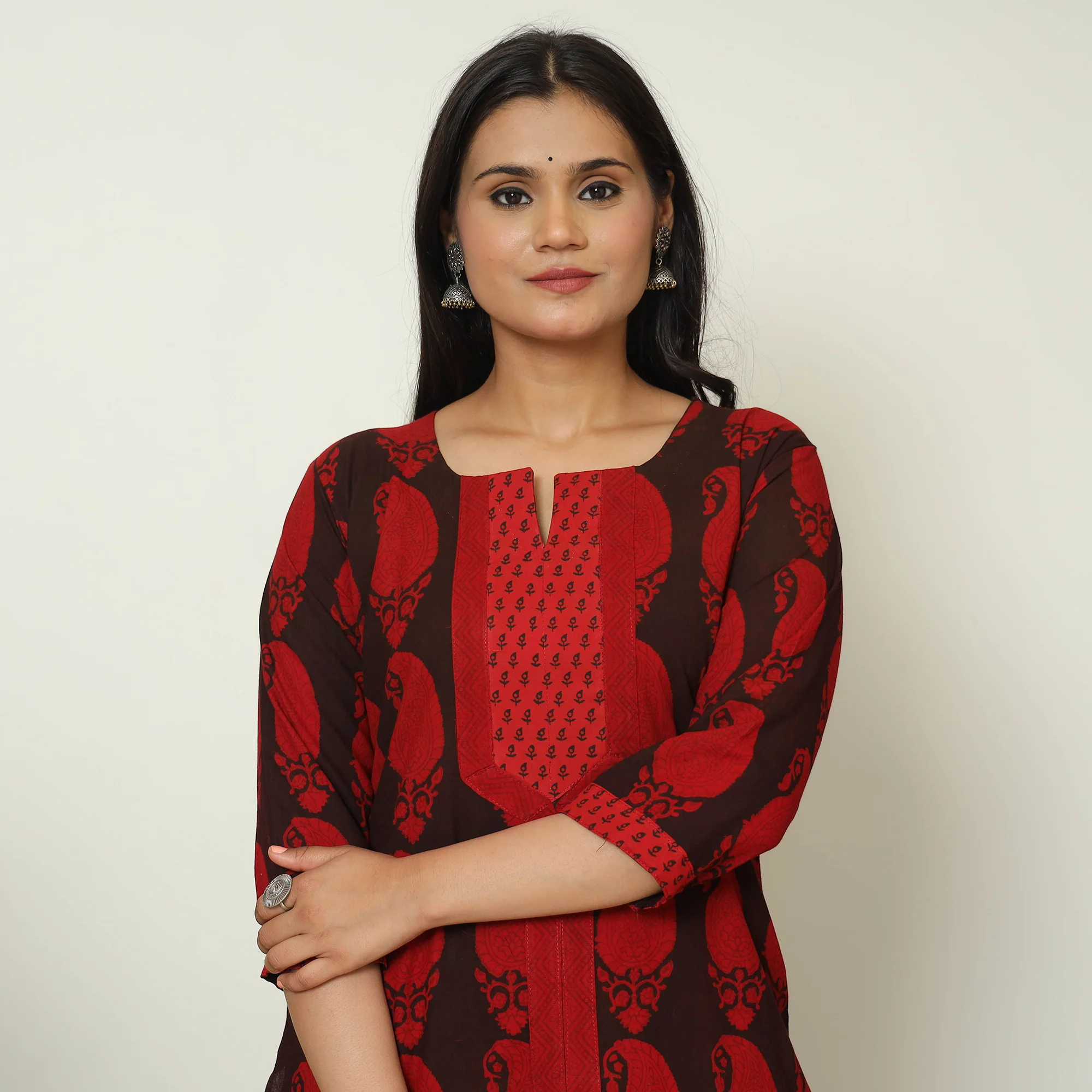 Red - Bagh Hand Block Printed Cotton Straight Kurta 17 - Image 3
