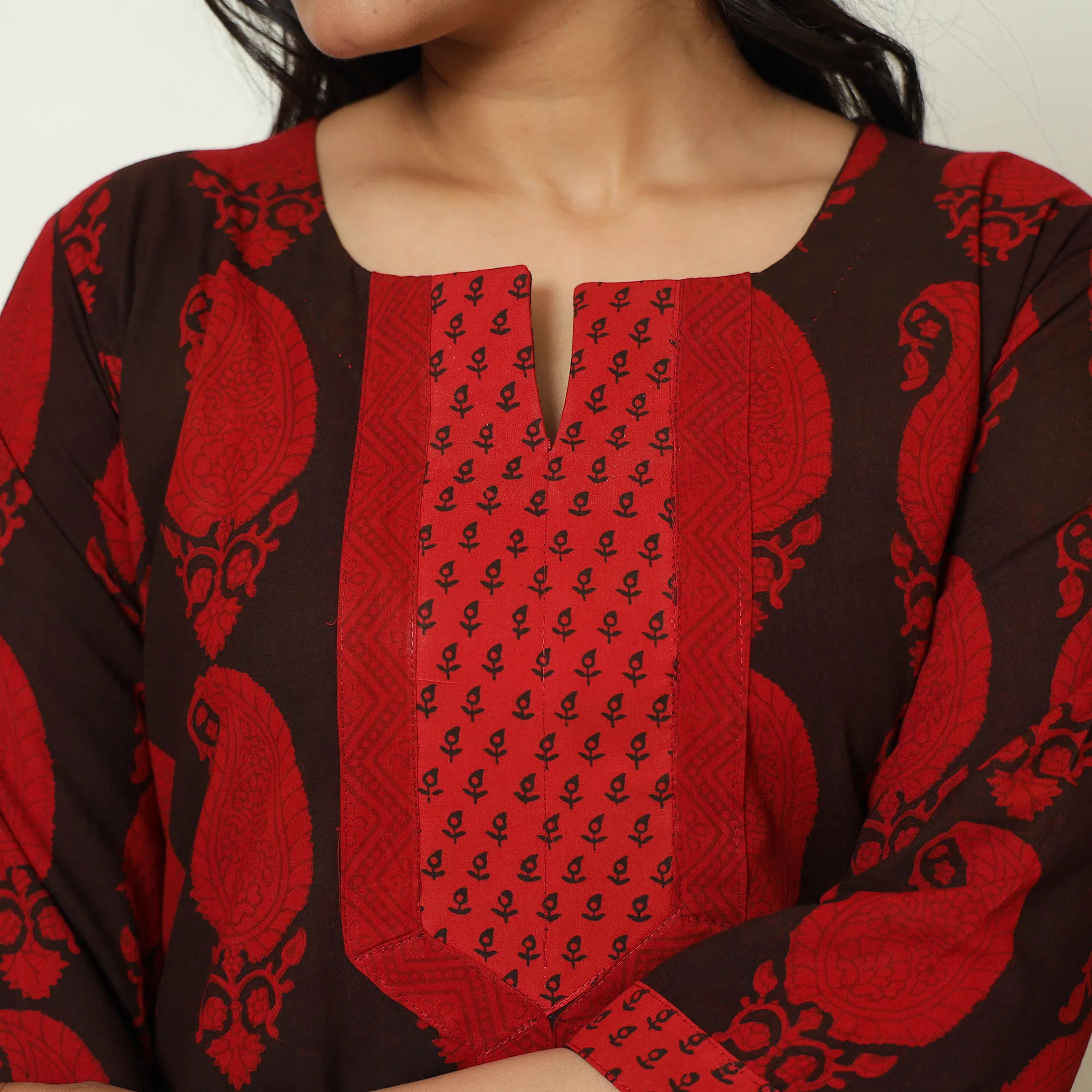 Red - Bagh Hand Block Printed Cotton Straight Kurta 17 - Image 4
