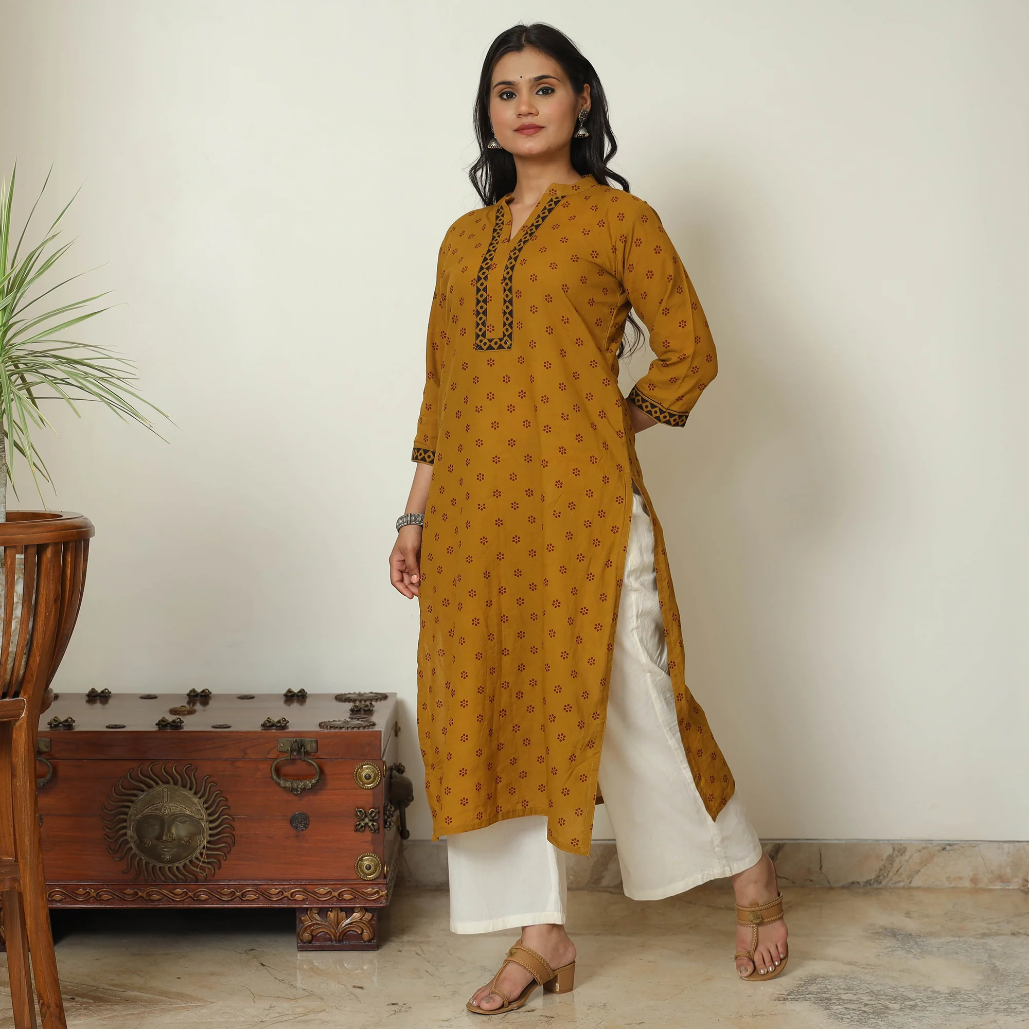 Brown - Bagh Hand Block Printed Cotton Straight Kurta 20