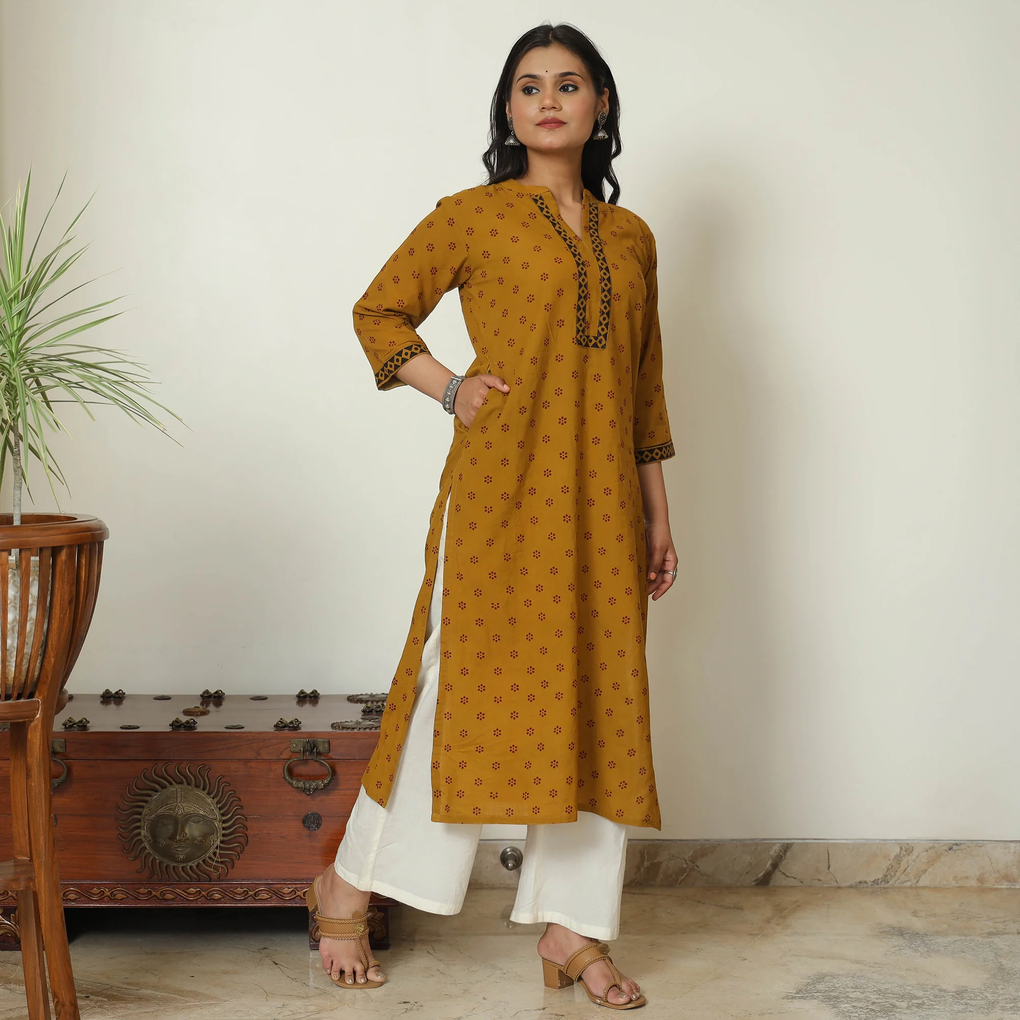 Brown - Bagh Hand Block Printed Cotton Straight Kurta 20 - Image 2