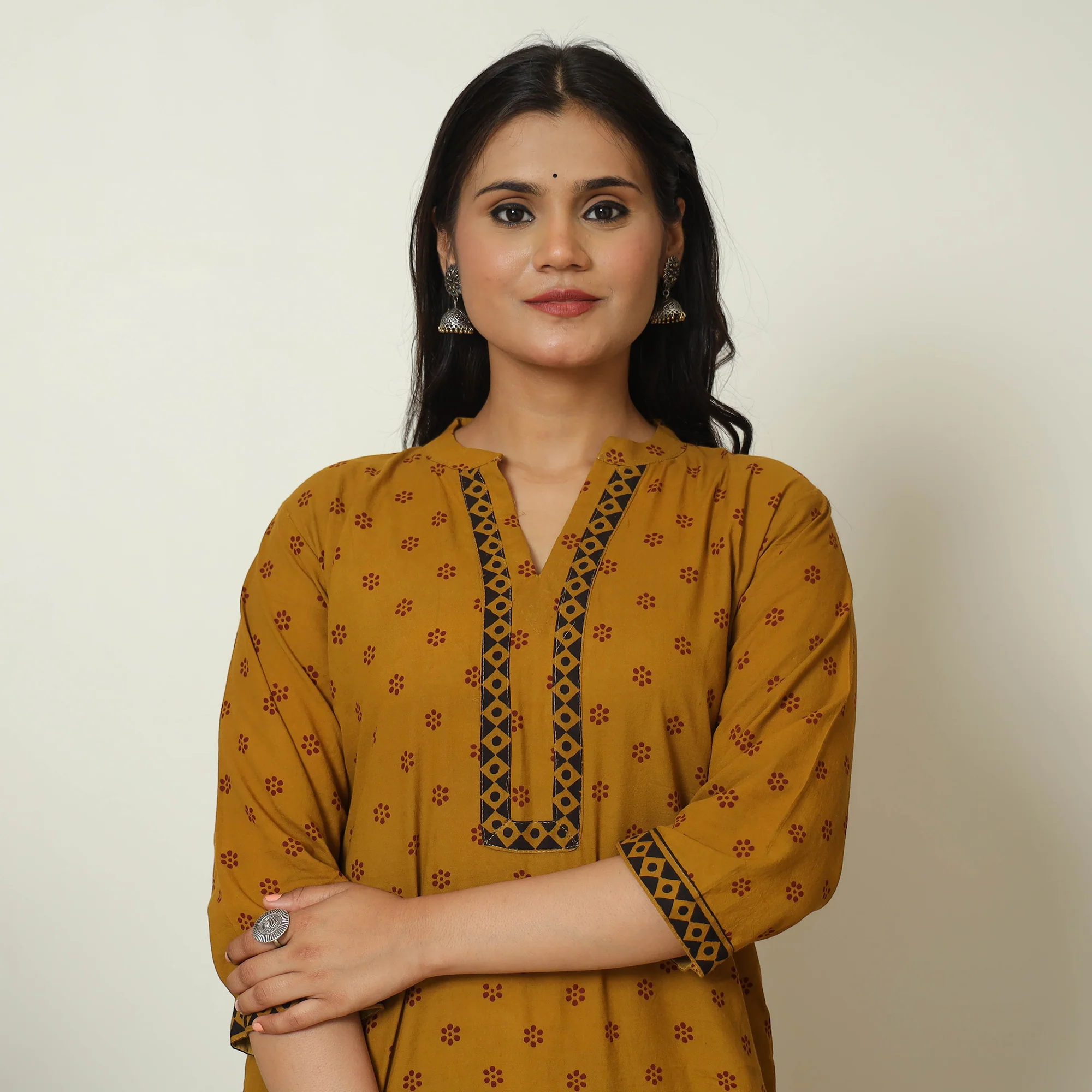 Brown - Bagh Hand Block Printed Cotton Straight Kurta 20 - Image 3