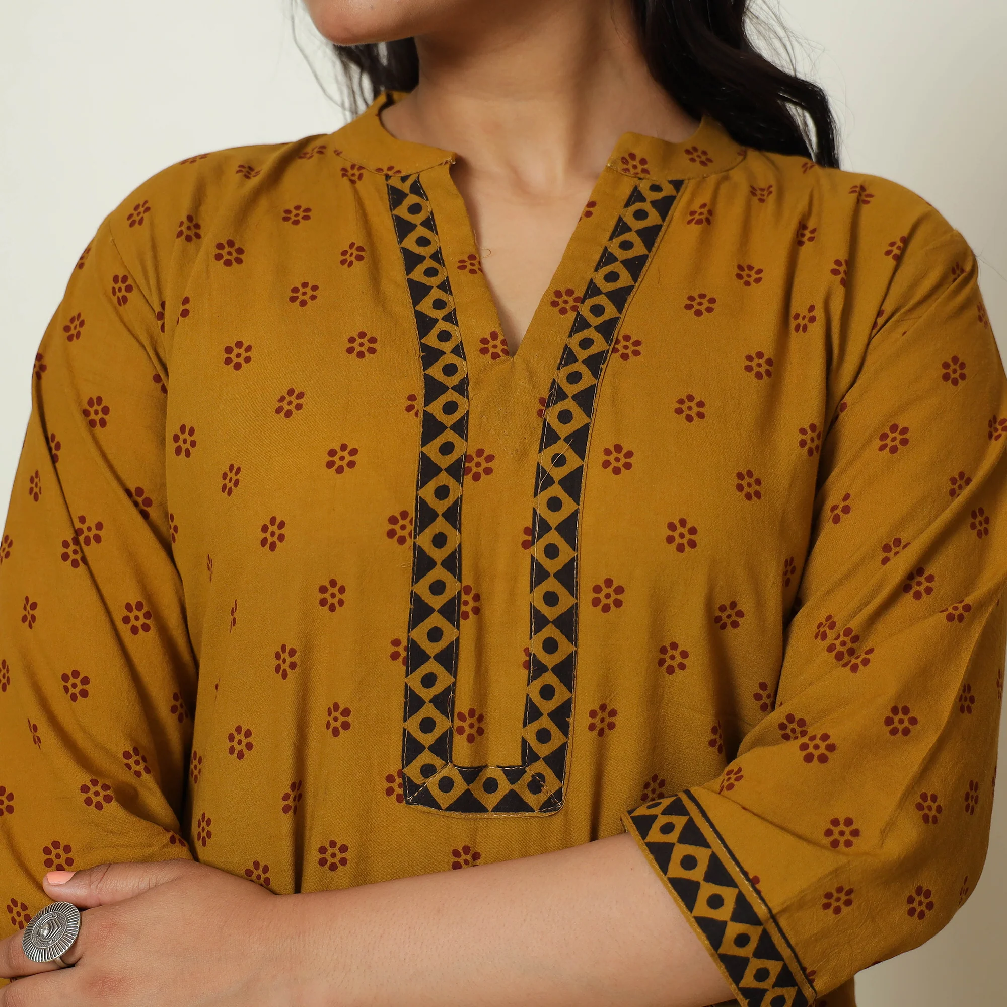 Brown - Bagh Hand Block Printed Cotton Straight Kurta 20 - Image 4