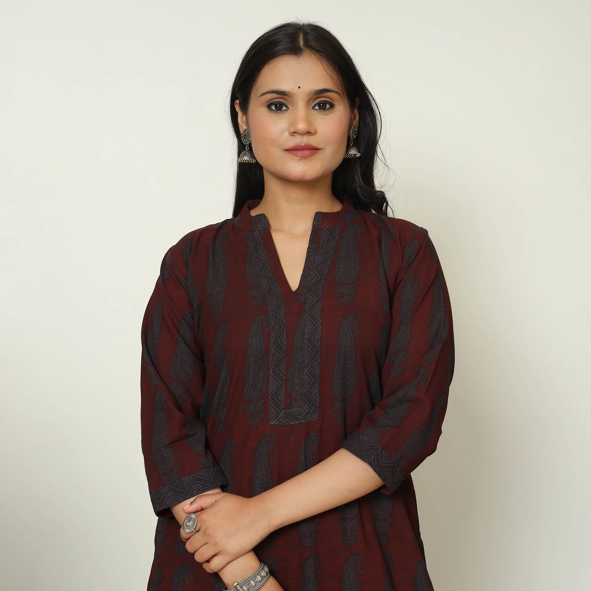 Maroon - Bagh Hand Block Printed Cotton Straight Kurta 23 - Image 4