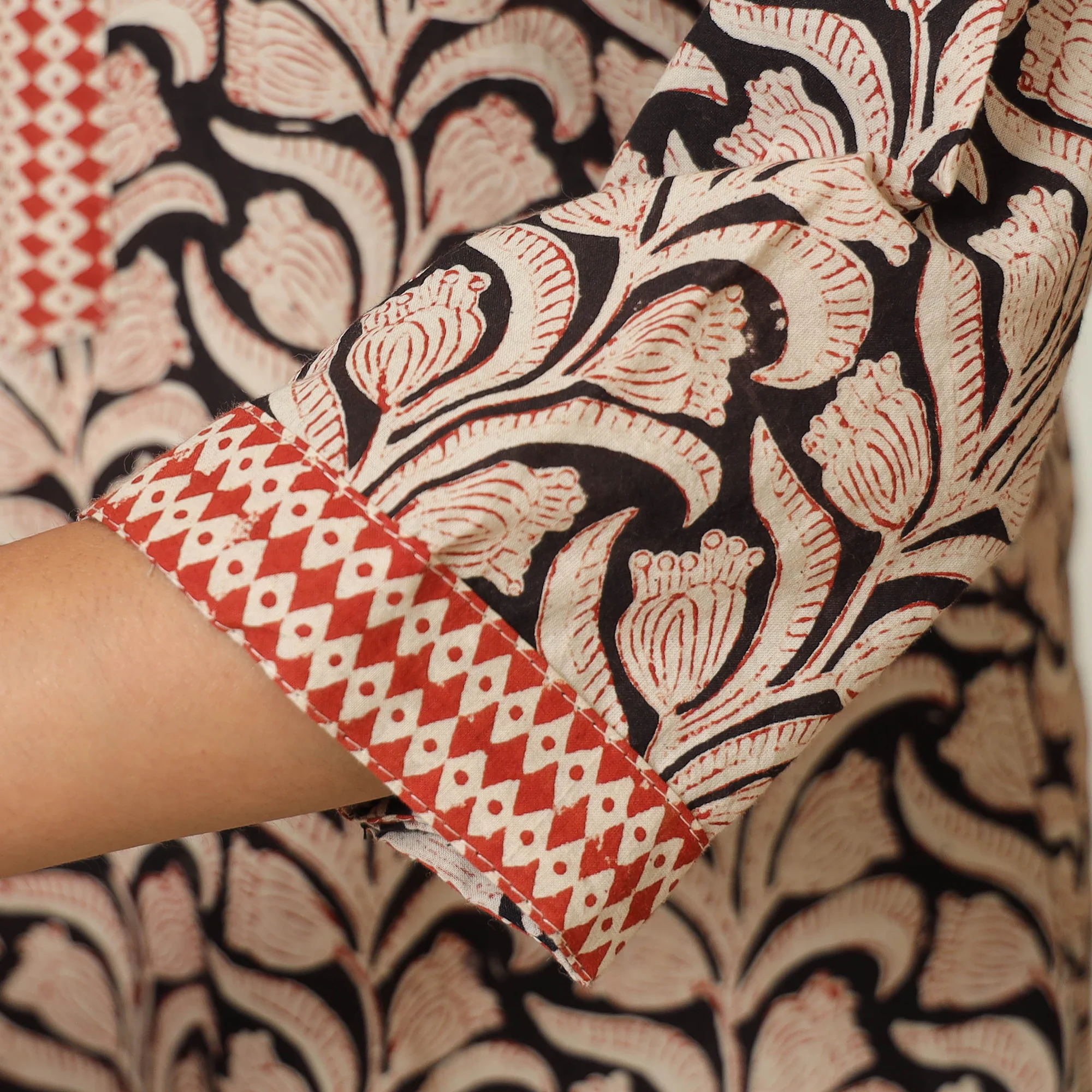 Beige - Bagru Block Printed Cotton Kurta with Palazzo & Kota Doria Dupatta Set 12 - Image 6