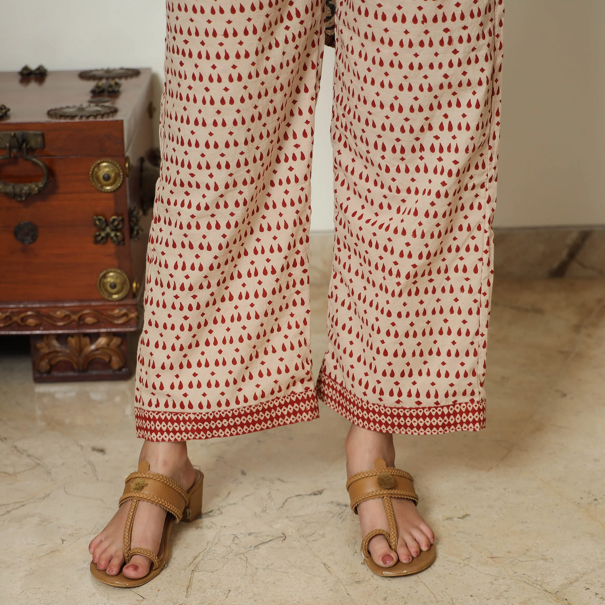 Beige - Bagru Block Printed Cotton Kurta with Palazzo & Kota Doria Dupatta Set 12 - Image 8