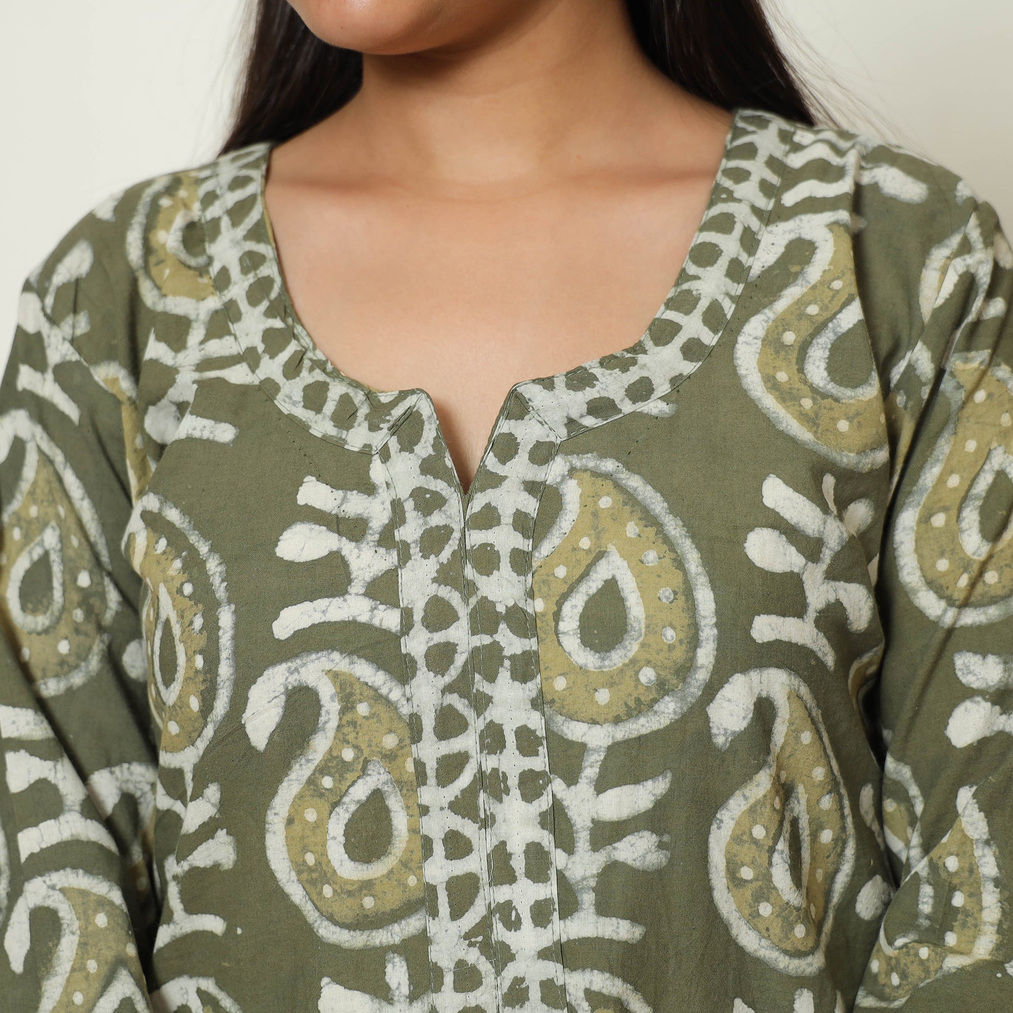 Green - Bagru Block Printed Cotton Kurta with Palazzo & Kota Doria Dupatta Set 13 - Image 5
