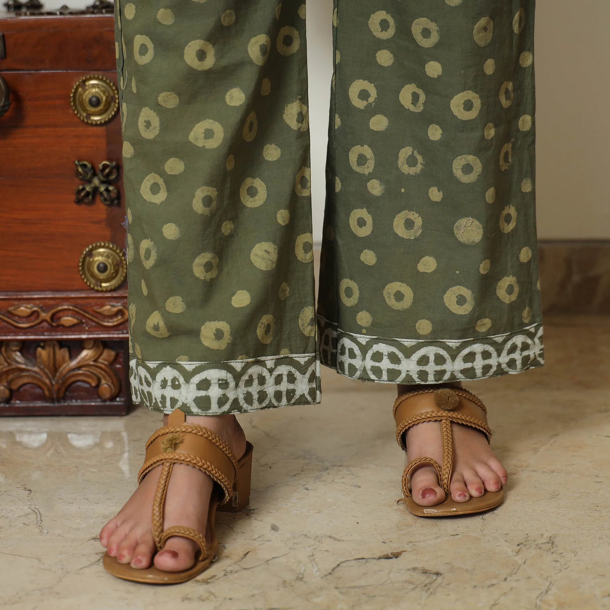 Green - Bagru Block Printed Cotton Kurta with Palazzo & Kota Doria Dupatta Set 13 - Image 8