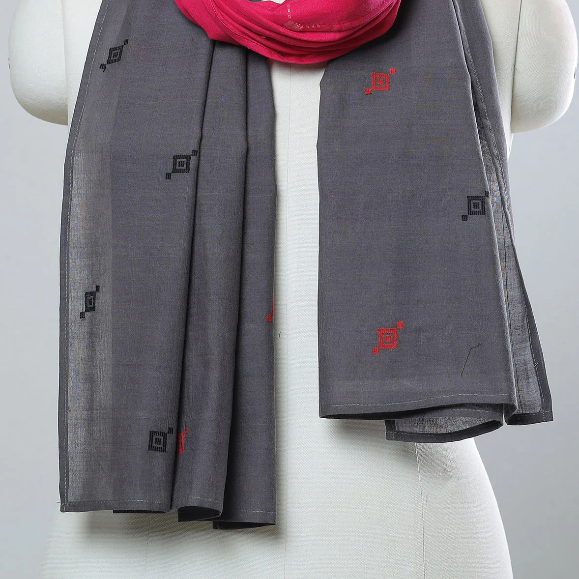 Multicolor - Jamdani Patchwork Cotton Stole 37 - Image 3
