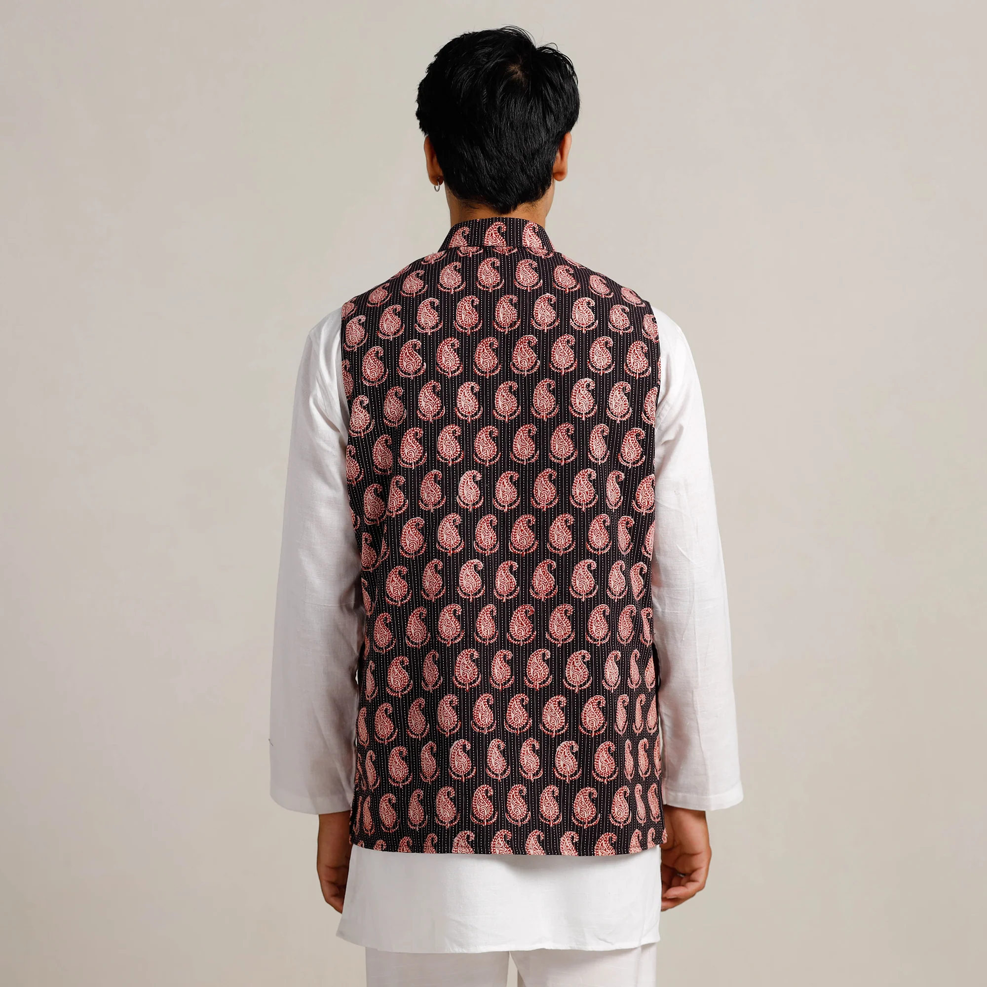 Black - Bagh Print Nehru Jacket for Men 05 - Image 5