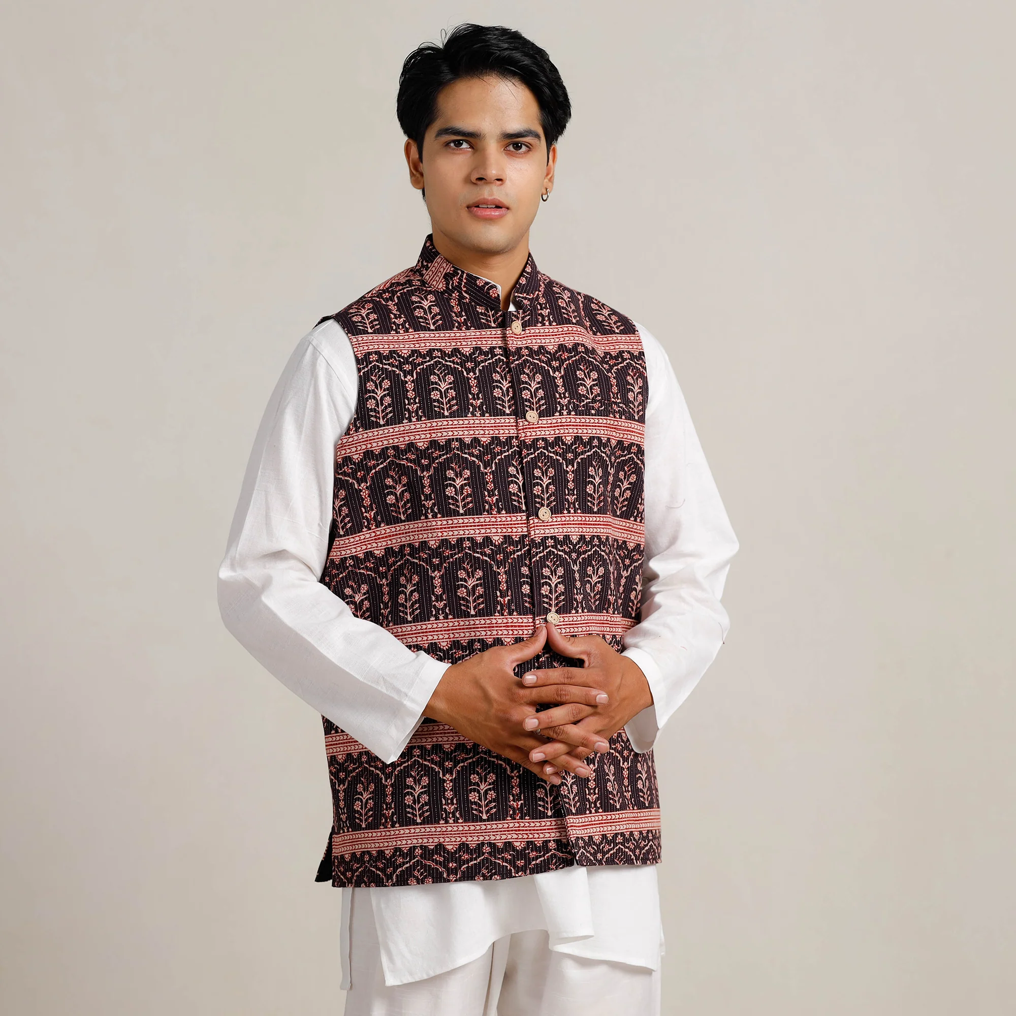 Black -  Bagh Print Nehru Jacket for Men 02 - Image 2