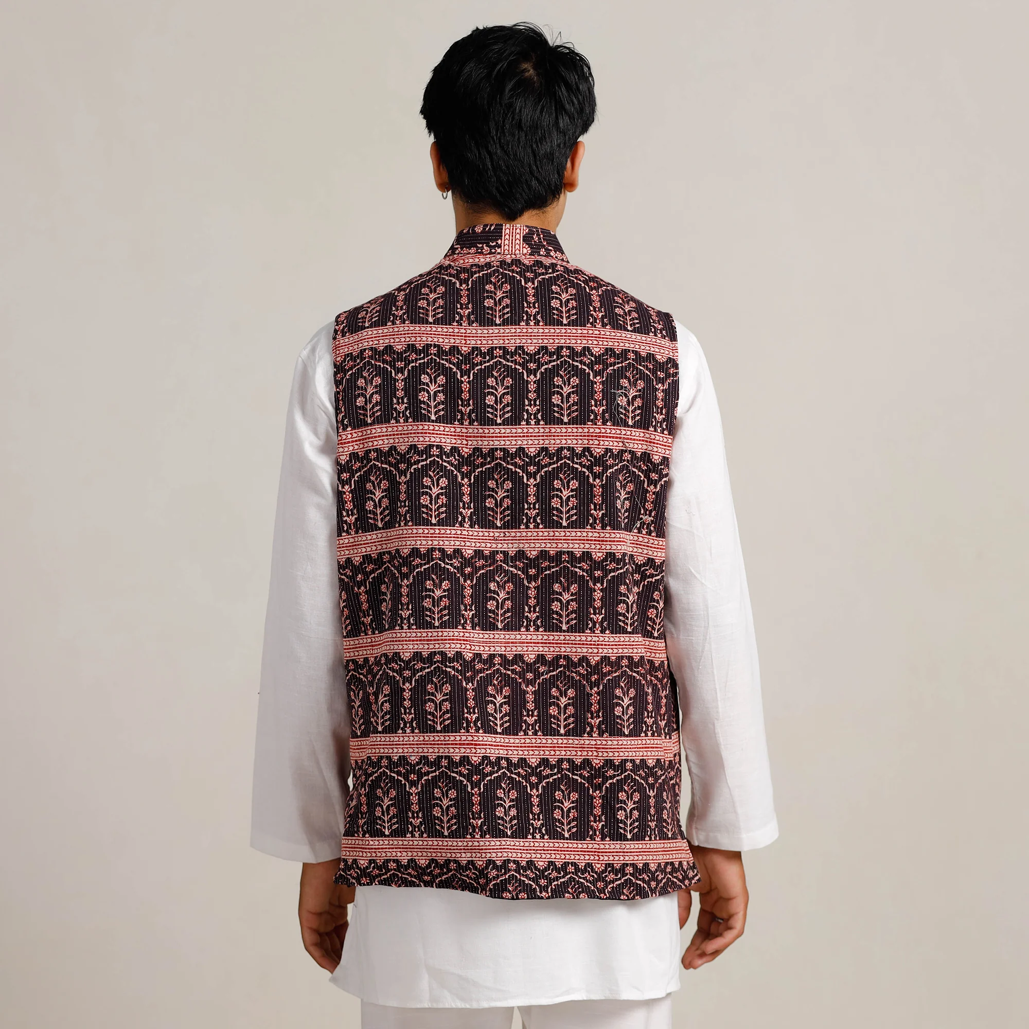 Black -  Bagh Print Nehru Jacket for Men 02 - Image 5