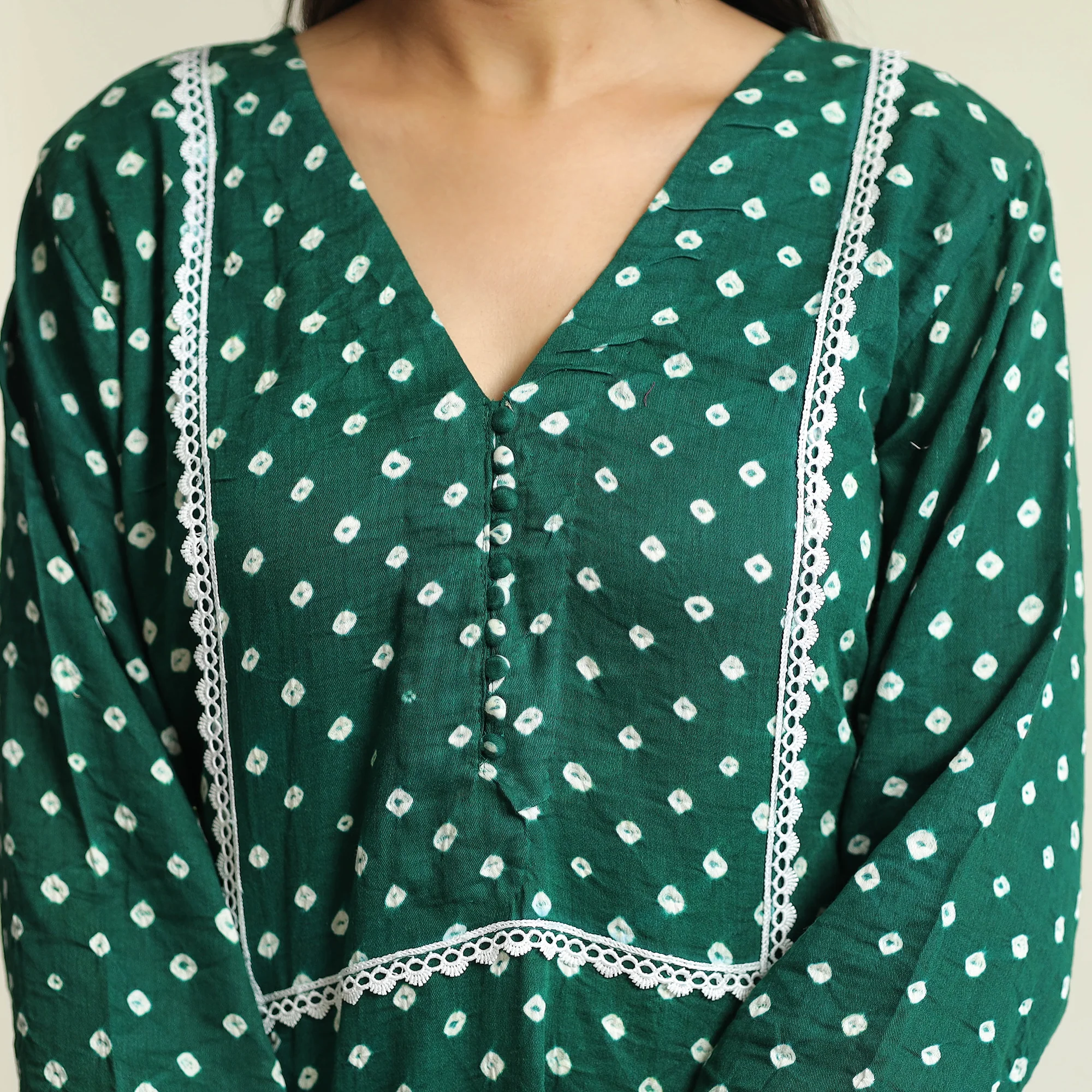 Green - Bandhani Tie-dye Cotton Straight Kurta 12 - Image 5