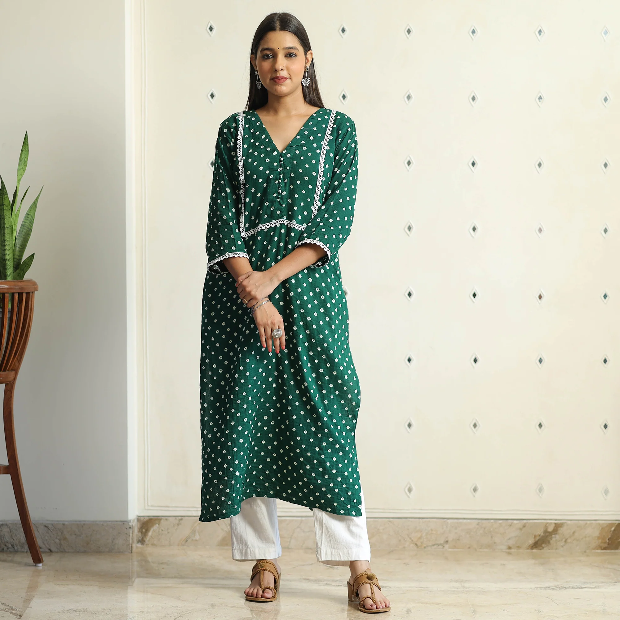 Green - Bandhani Tie-dye Cotton Straight Kurta 12 - Image 7