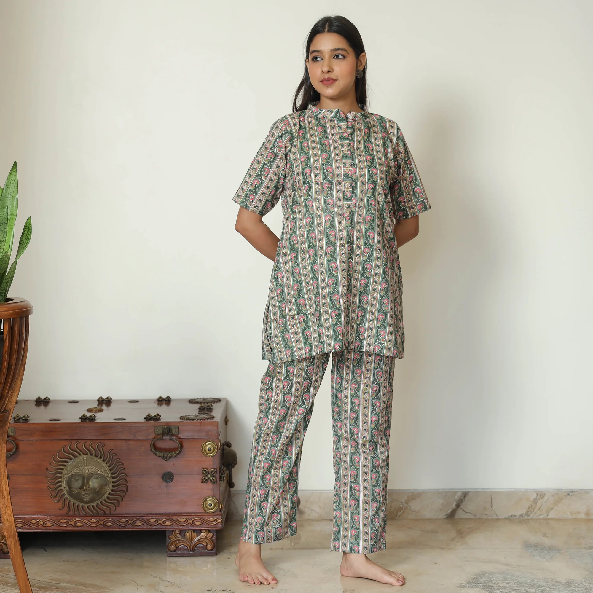 Multicolor - Sanganeri Block Printed Cotton Night Suit Set 06 - Image 2
