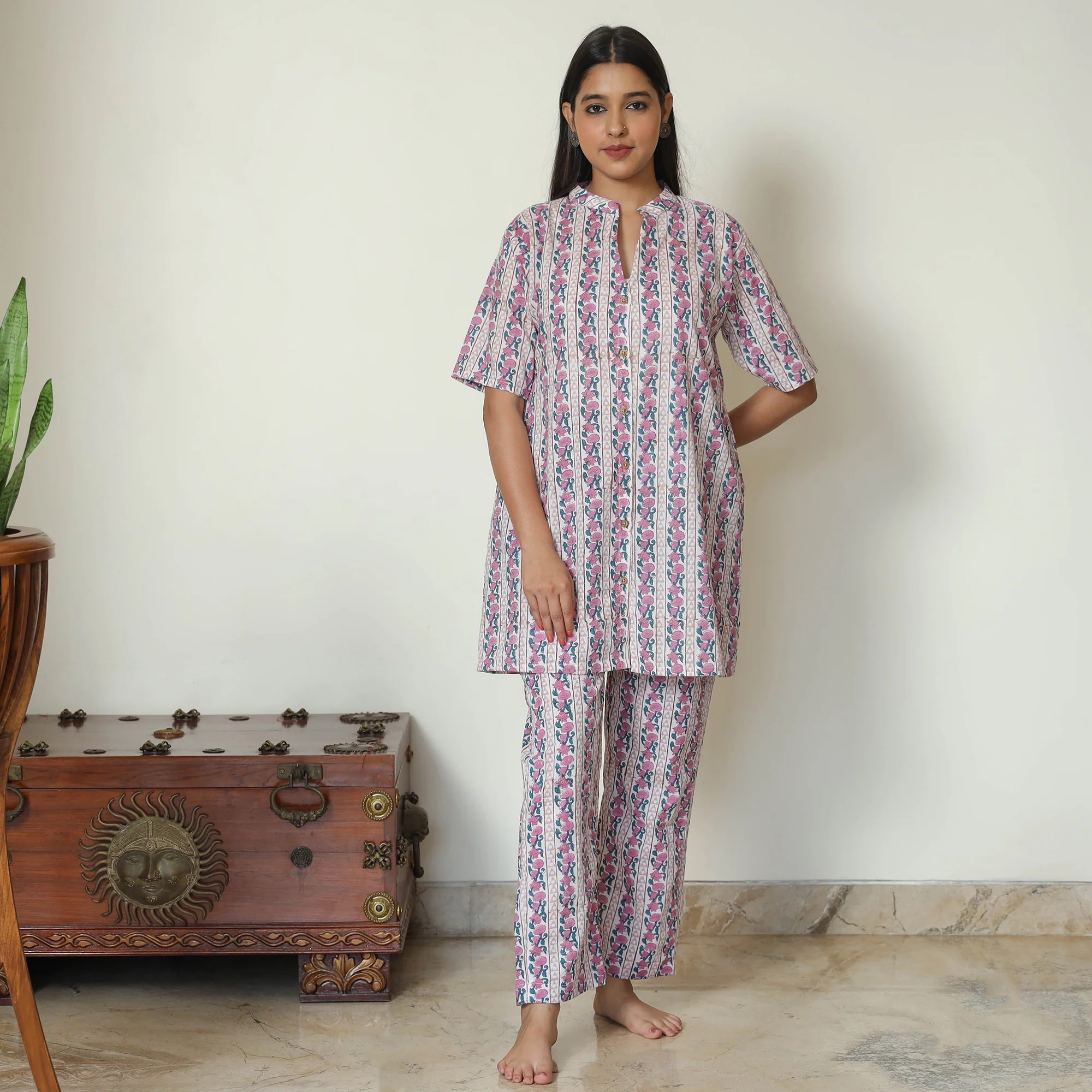 Multicolor - Sanganeri Block Printed Cotton Night Suit Set 10